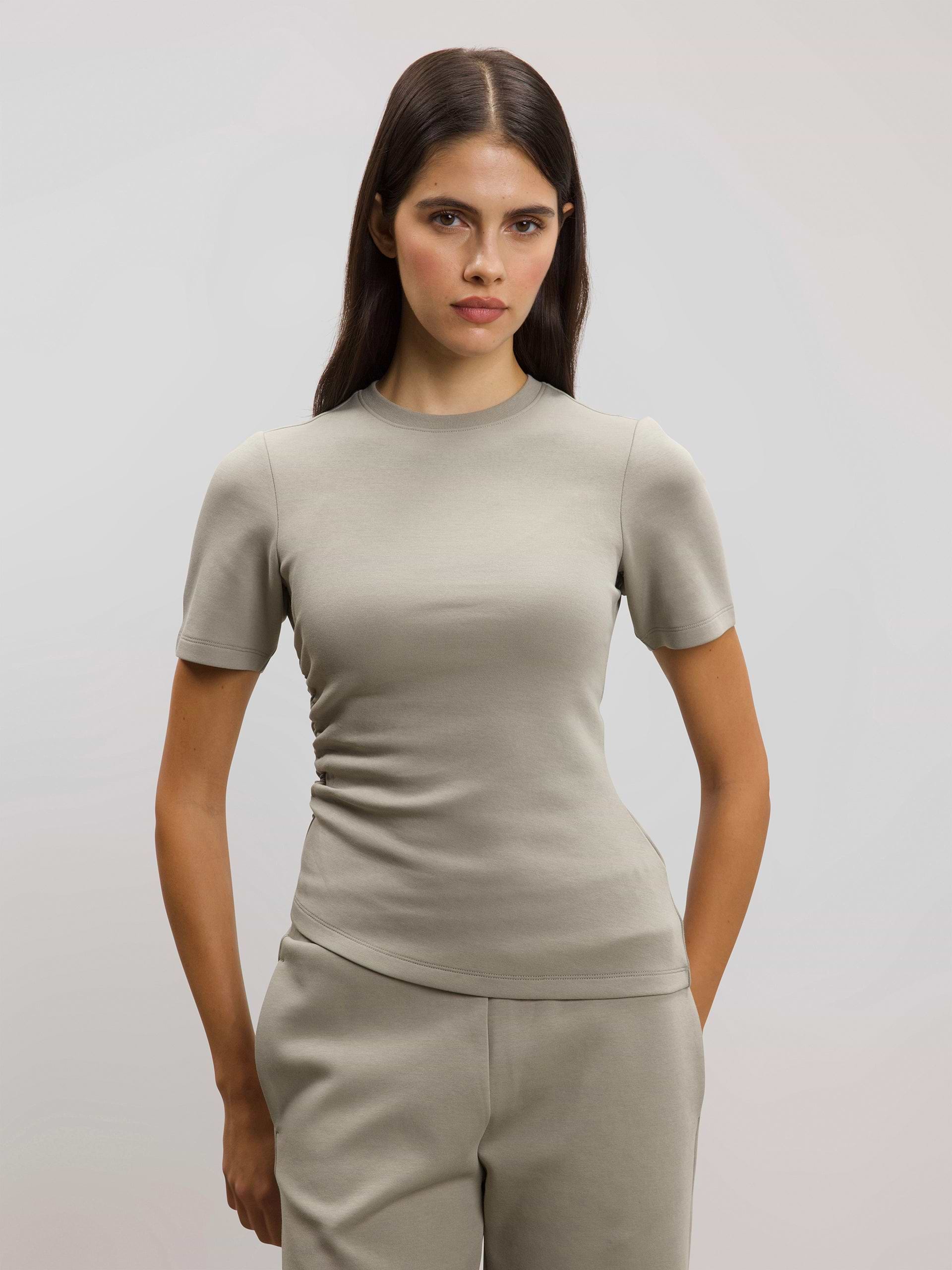 Womens Luxe Fitted Waist T-Shirt in Stone
