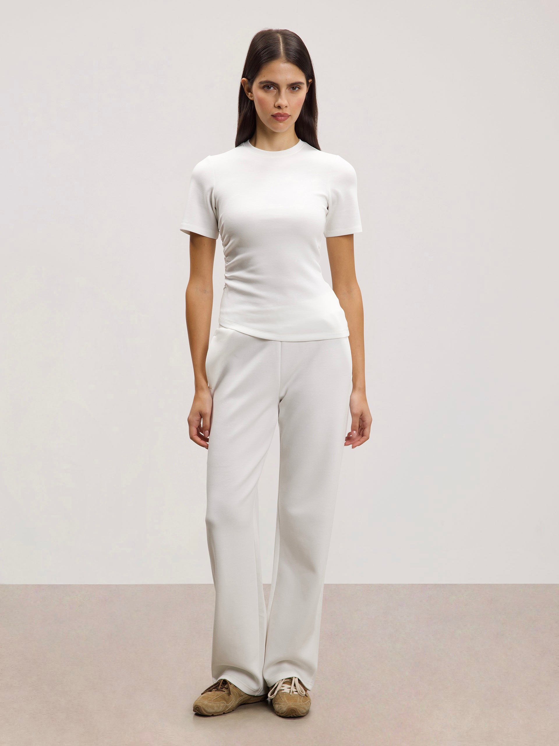 Womens Luxe Fitted Waist T-Shirt in Ecru