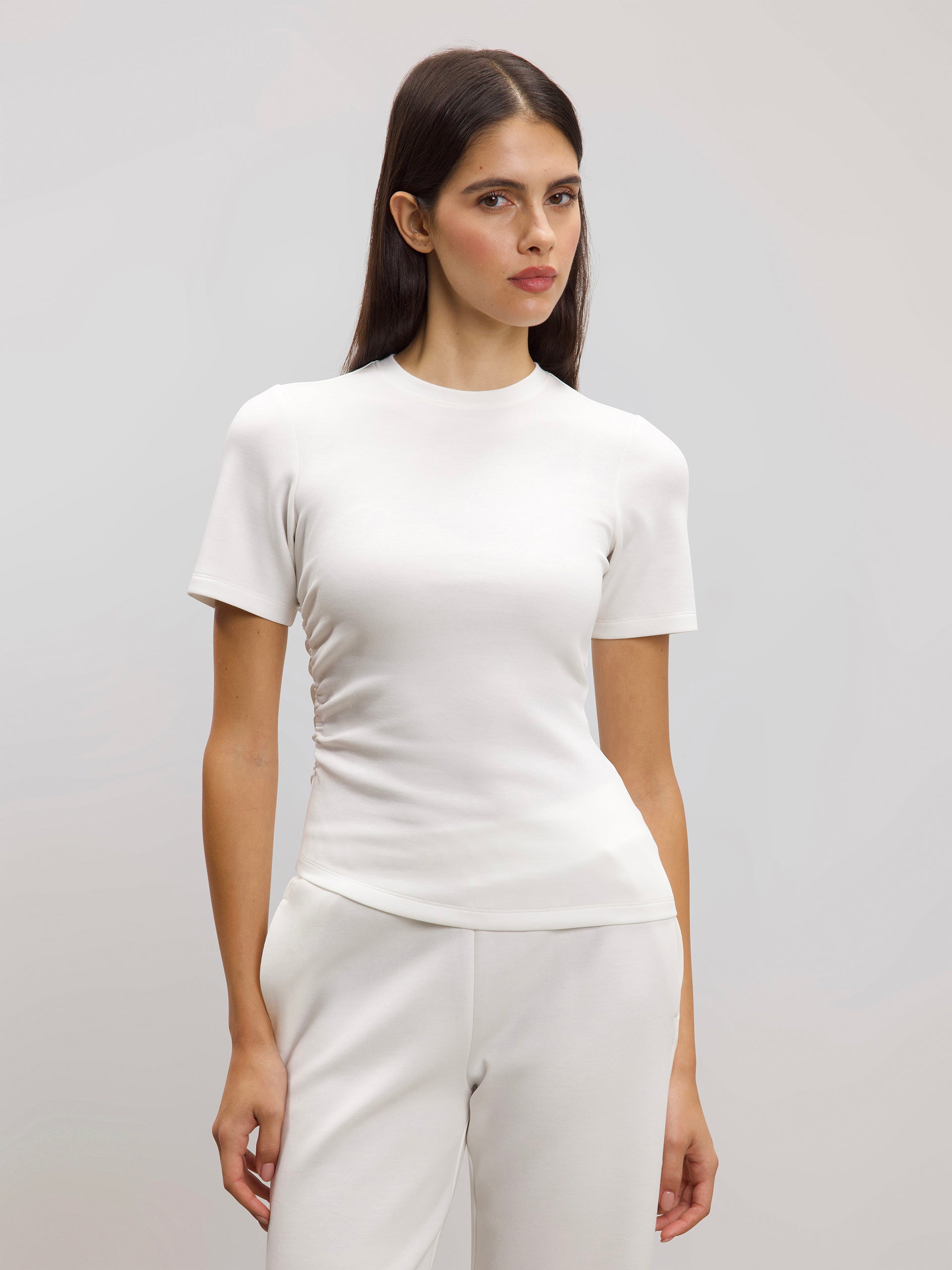 Womens Luxe Fitted Waist T-Shirt in Ecru