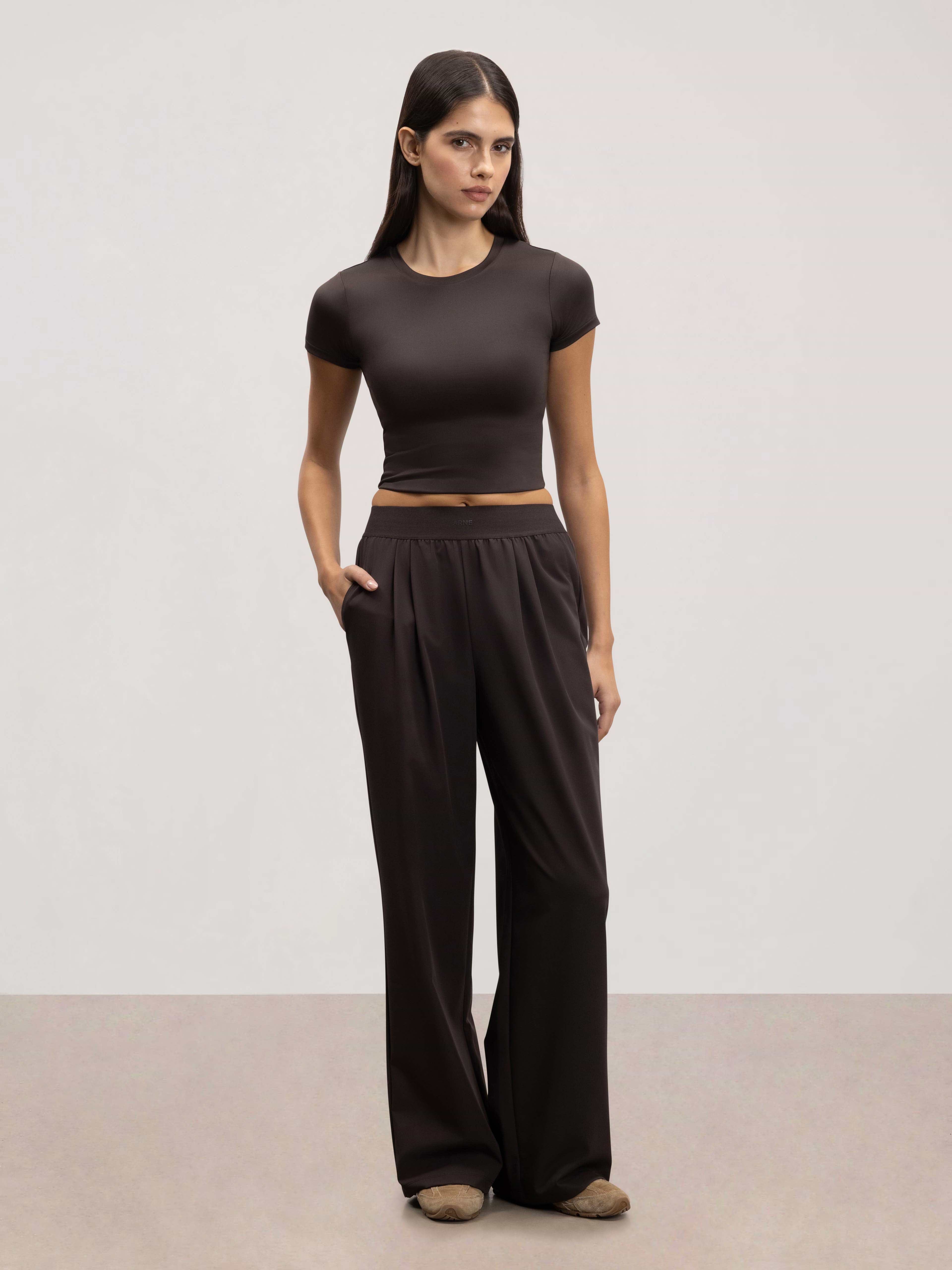 Womens Elasticated Waistband Trouser in Brown