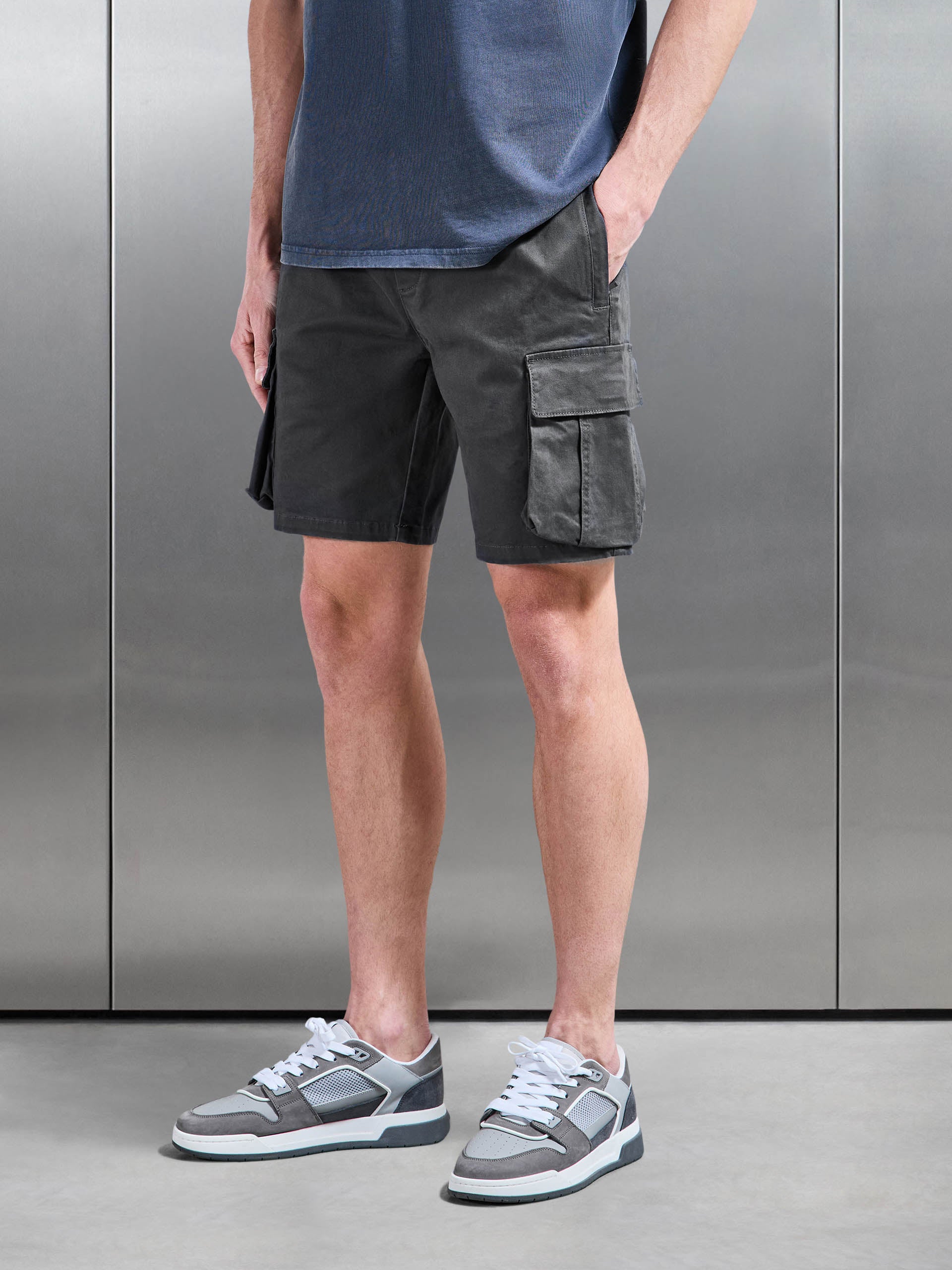 3D Cotton Cargo Short in Grey