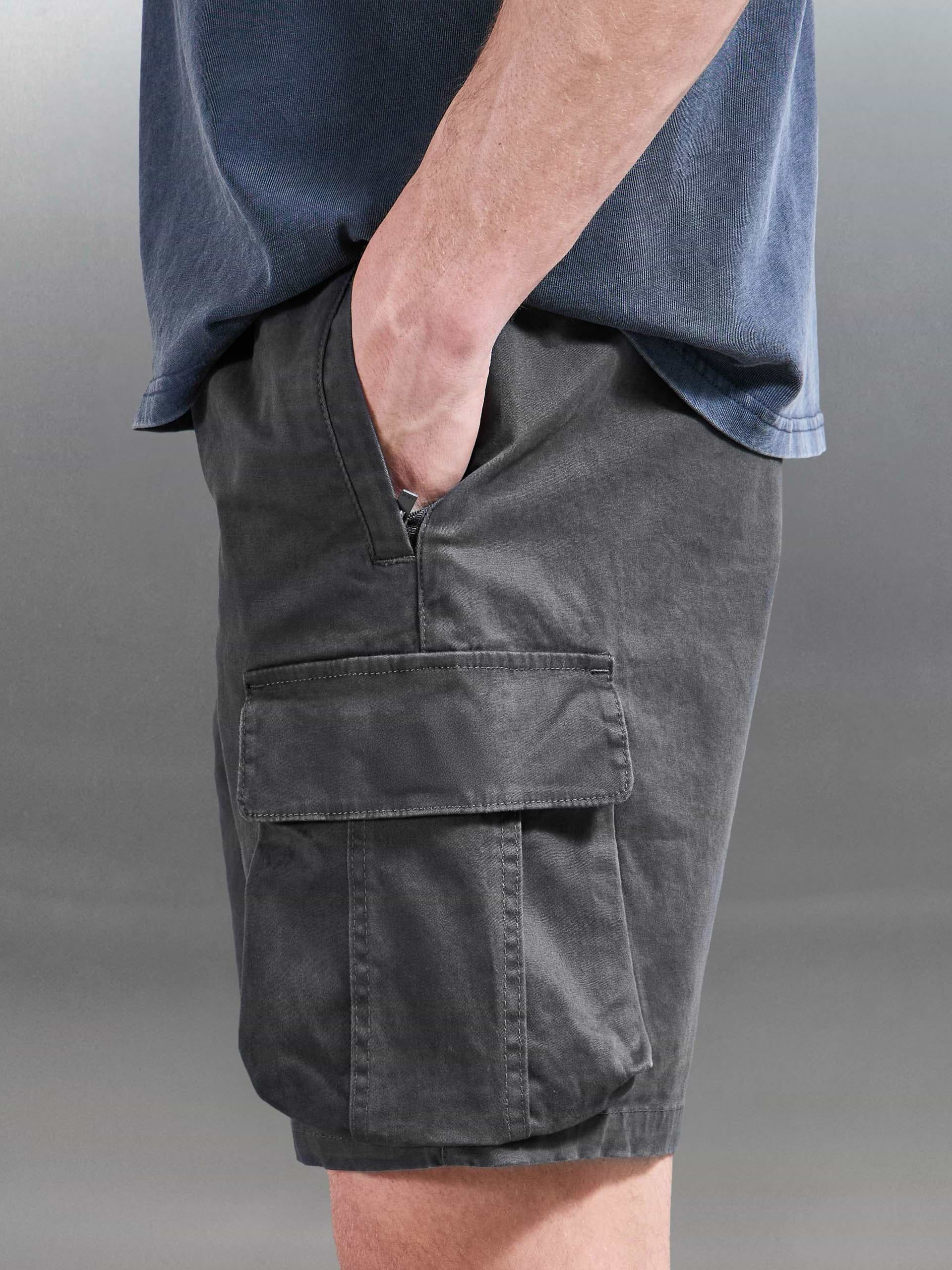 3D Cotton Cargo Short in Grey