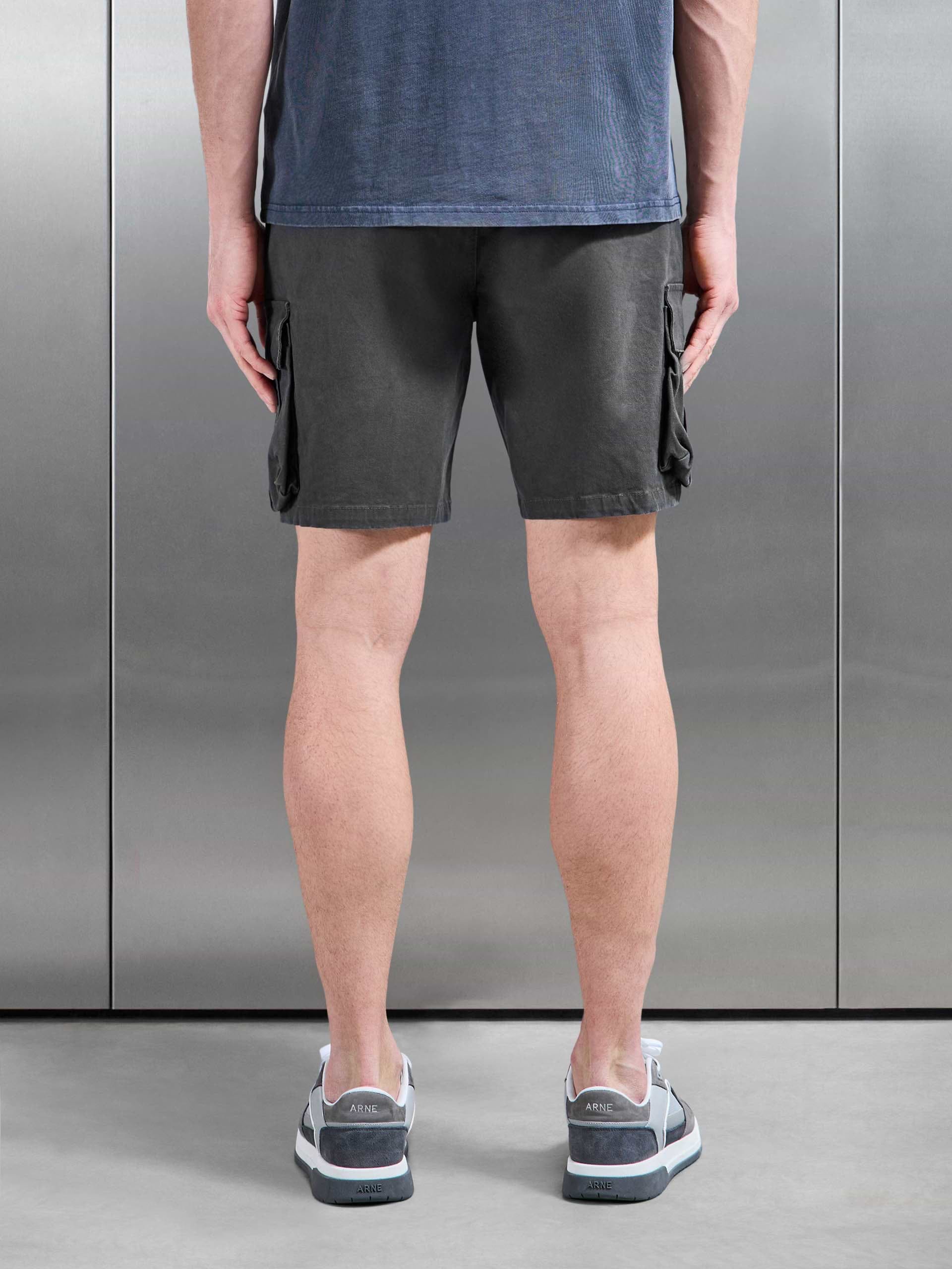 3D Cotton Cargo Short in Grey