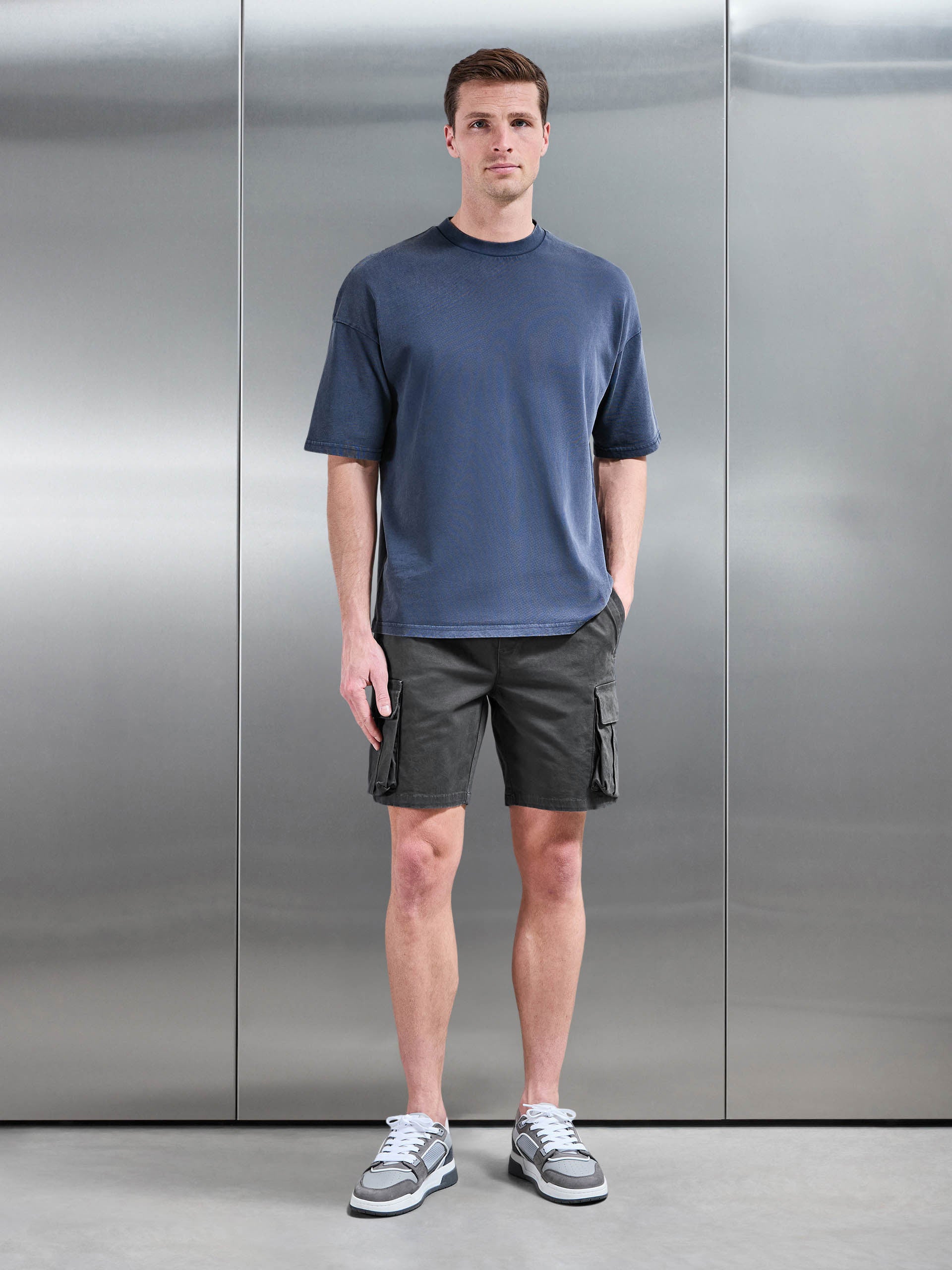 3D Cotton Cargo Short in Grey