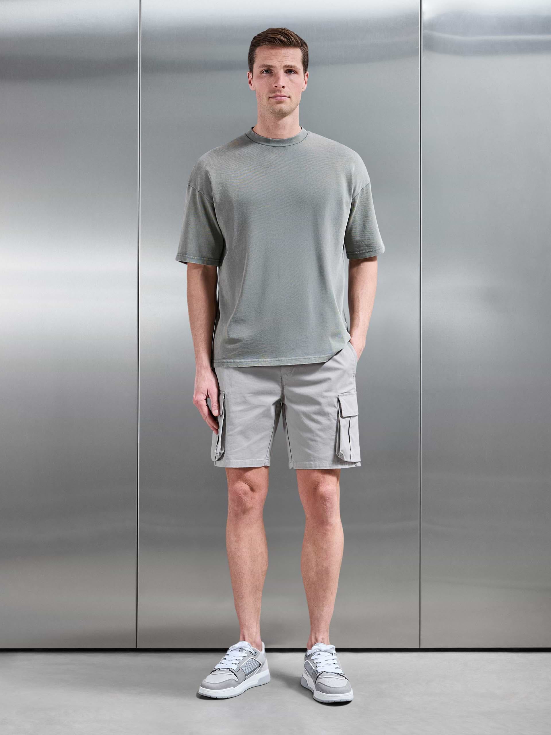 3D Cotton Cargo Short in Stone