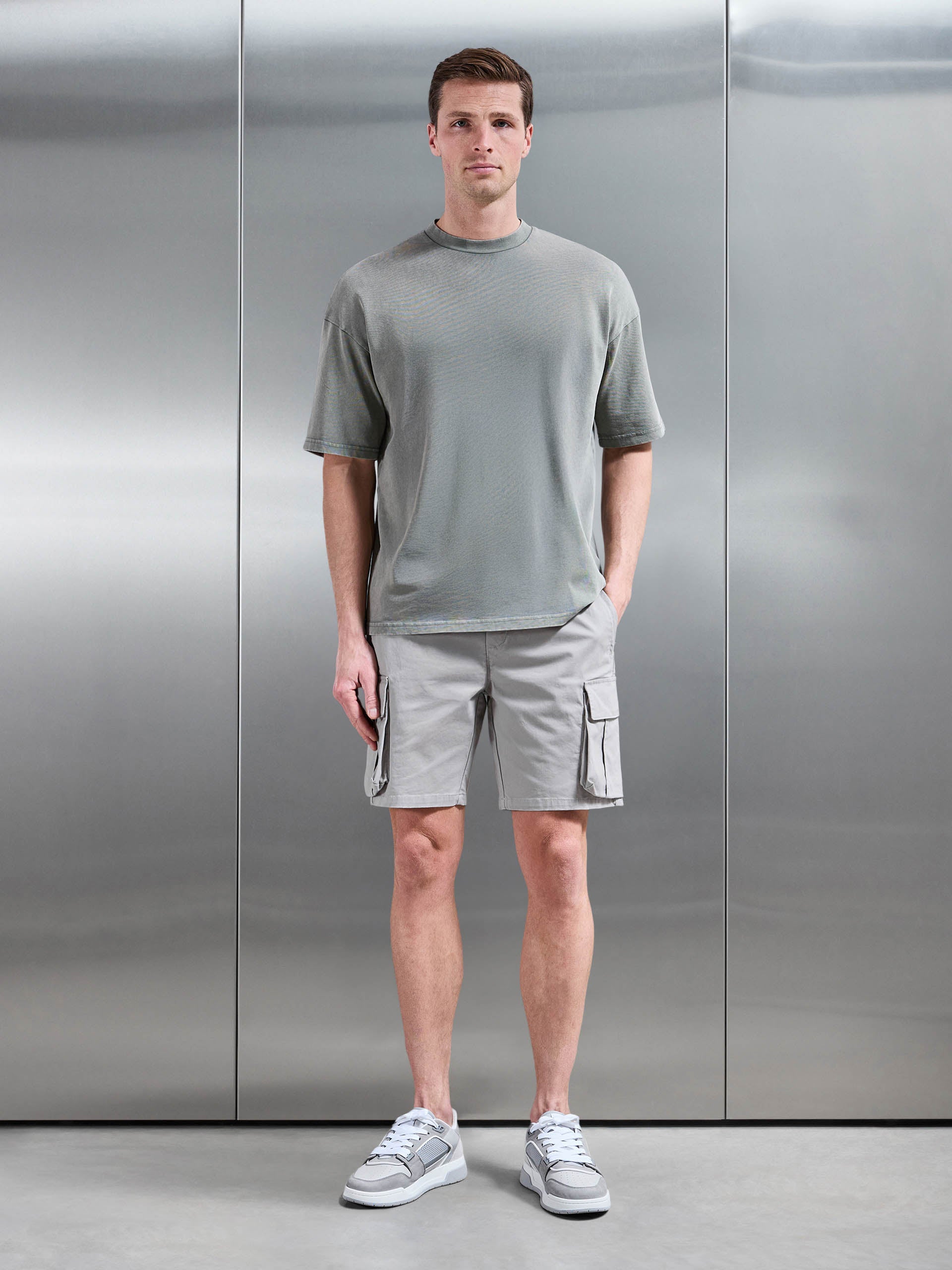 3D Cotton Cargo Short in Stone