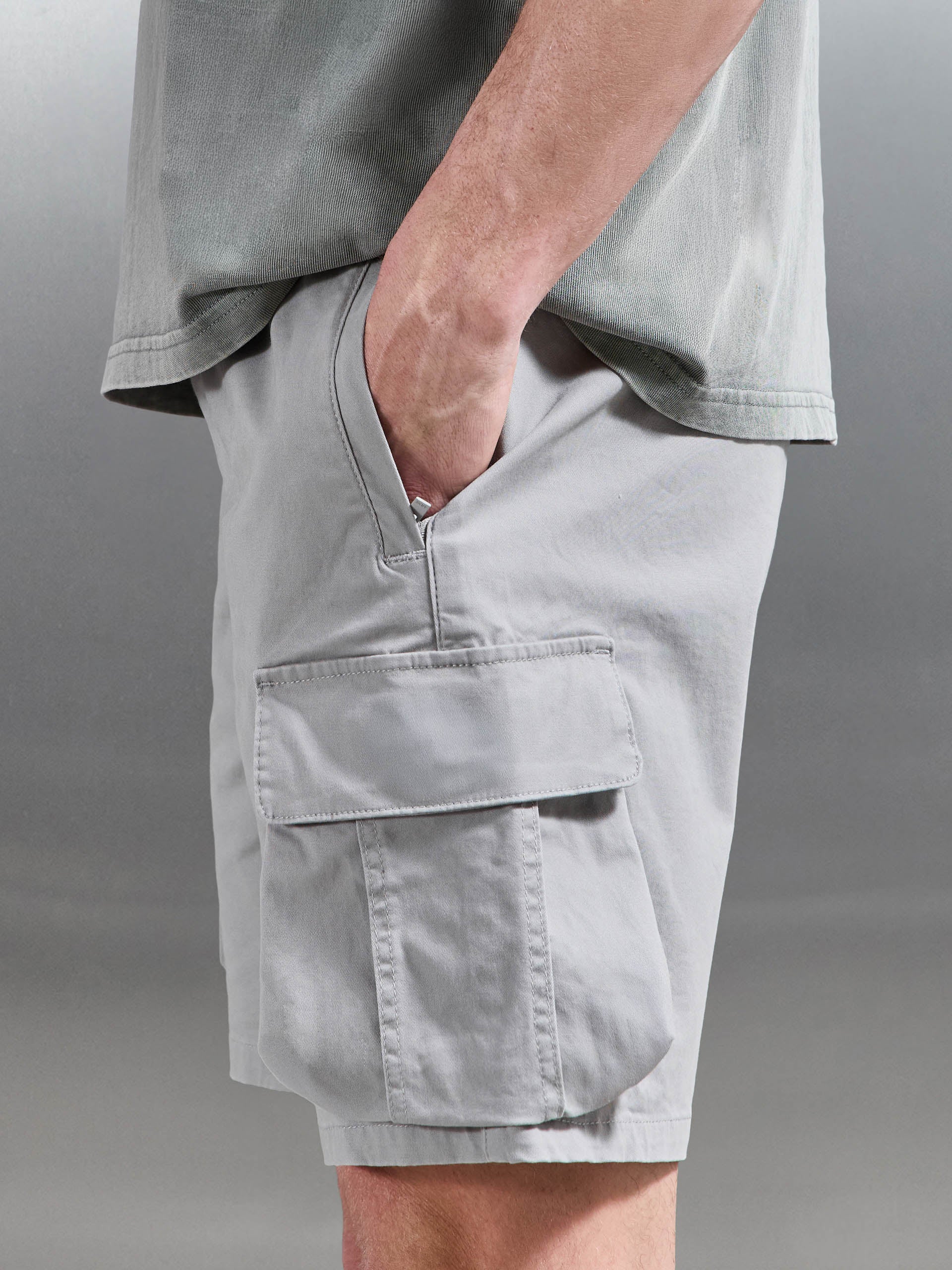 3D Cotton Cargo Short in Stone