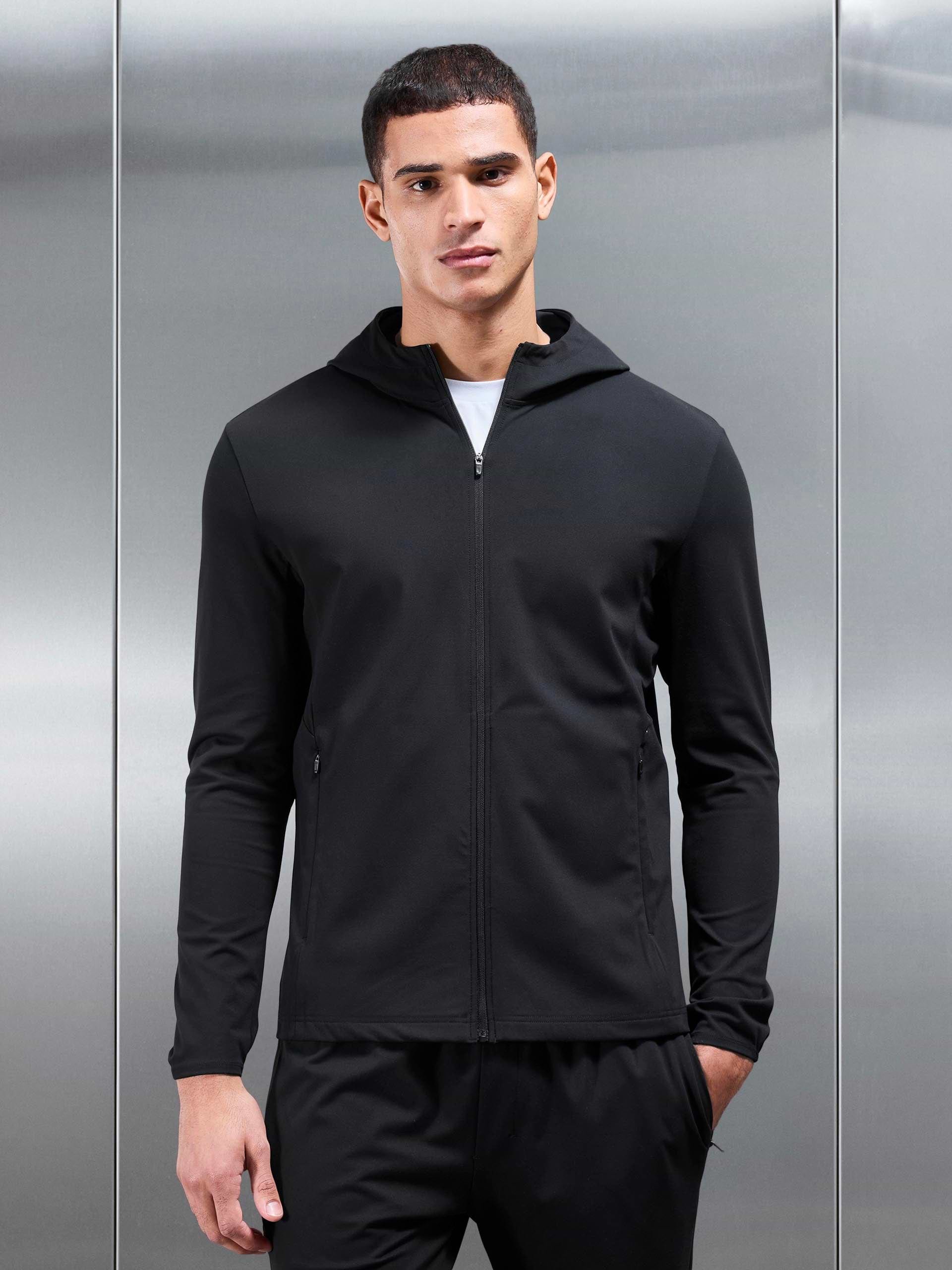 Active Jersey Zip Hoodie in Black