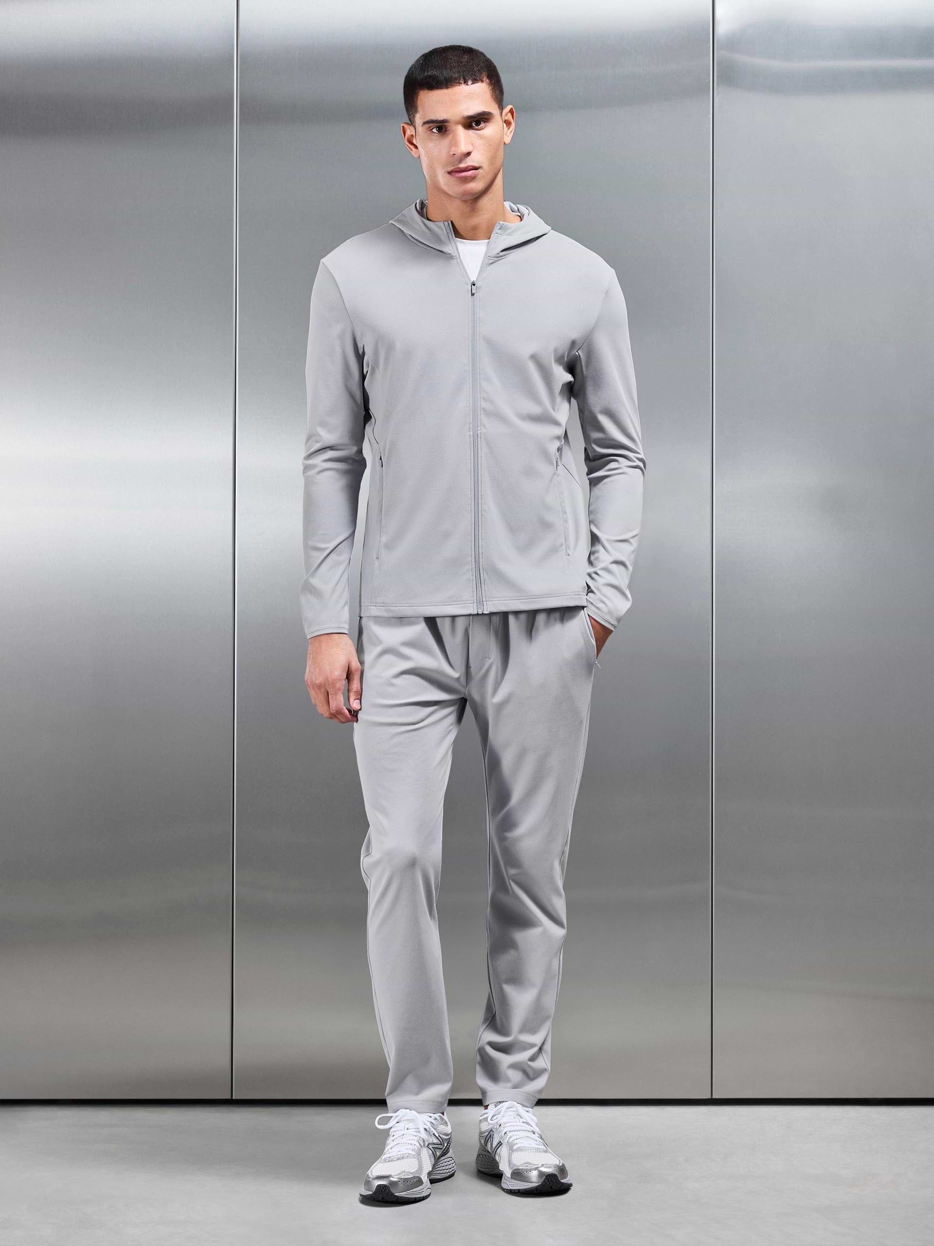 Active Jersey Zip Hoodie in Marl Grey