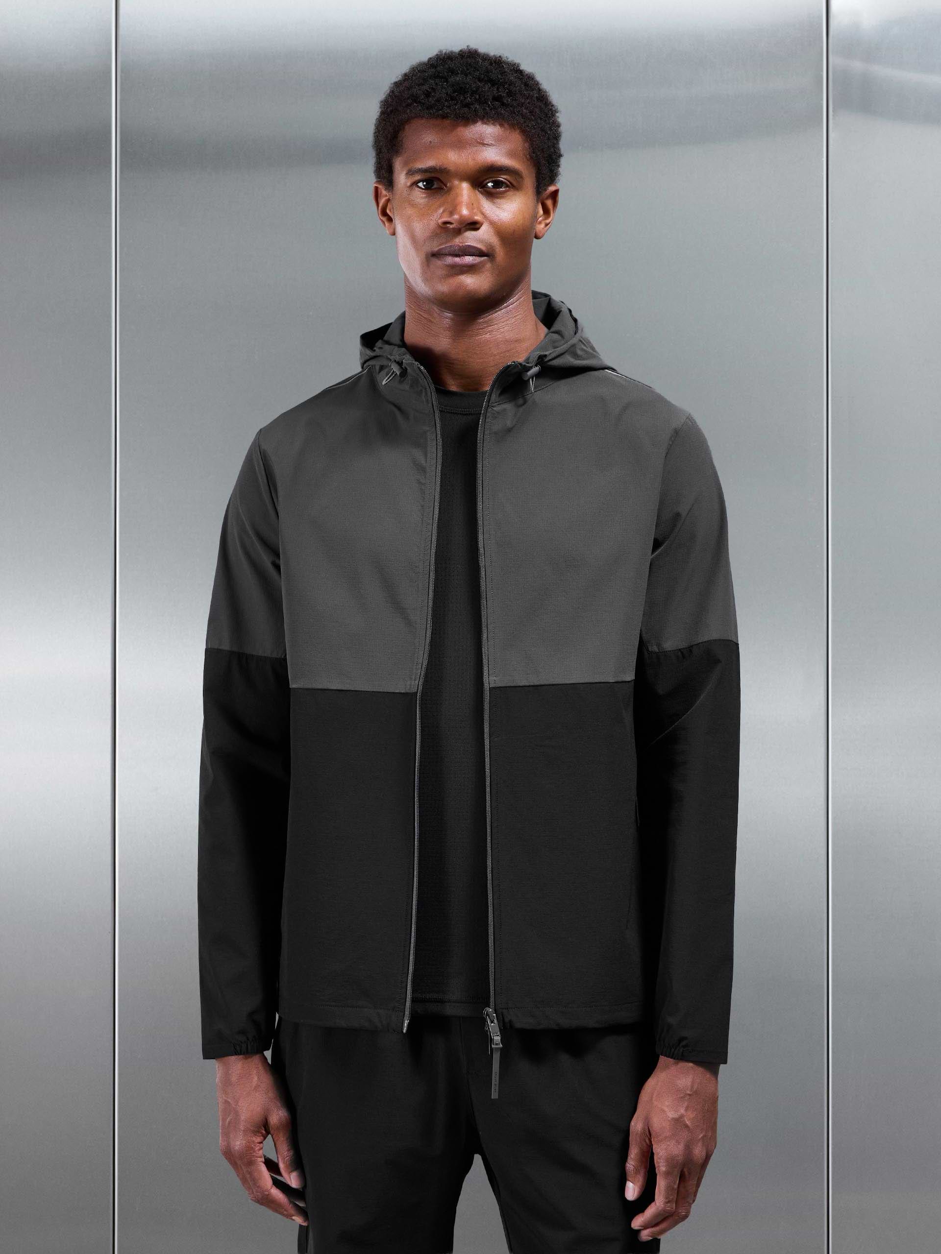 Active Technical Colour Block Windbreaker in Black Grey