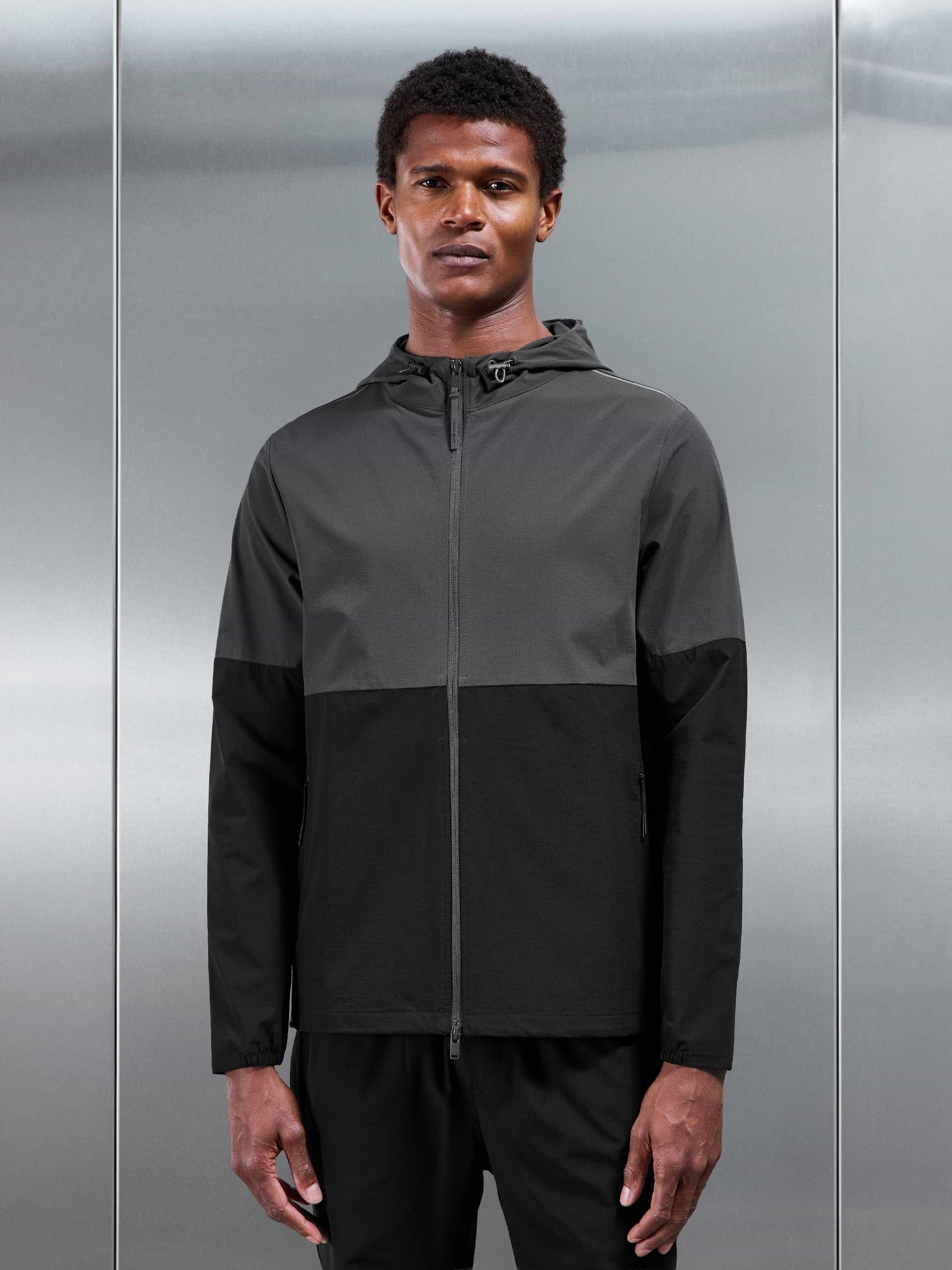 Active Technical Colour Block Windbreaker in Black Grey