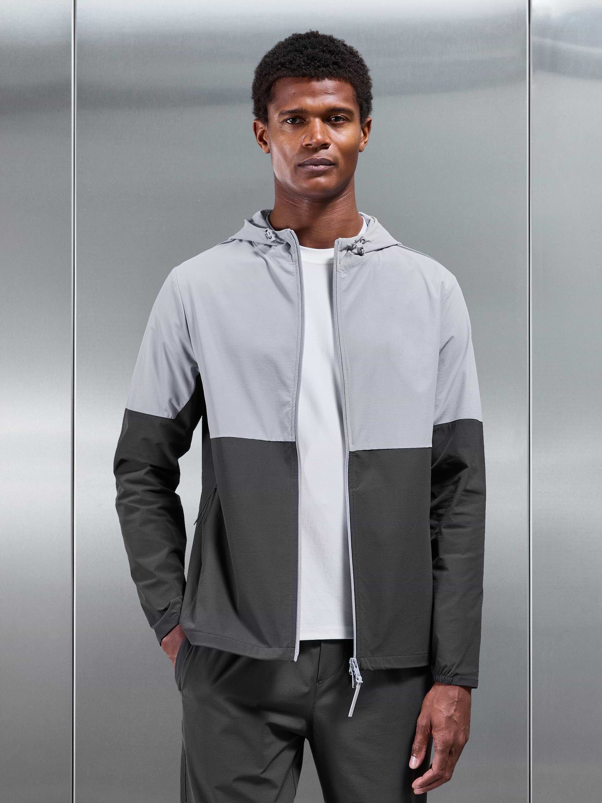 Active Technical Colour Block Windbreaker in Grey Mid Grey