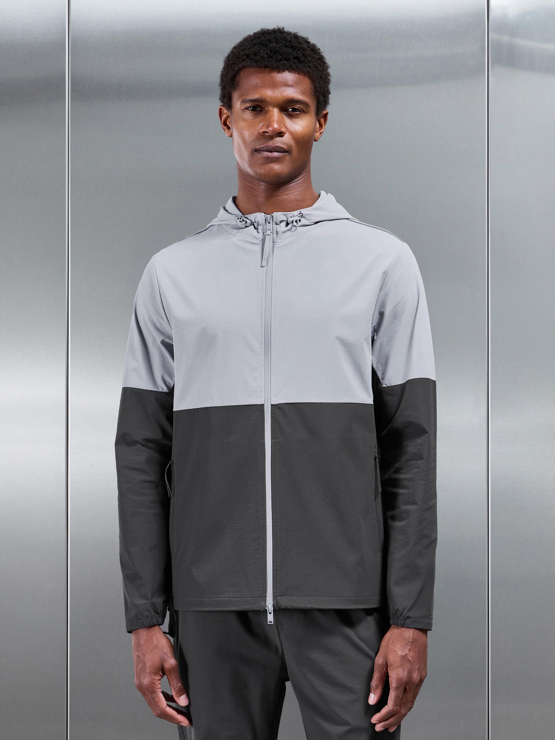 Active Technical Colour Block Windbreaker in Grey Mid Grey