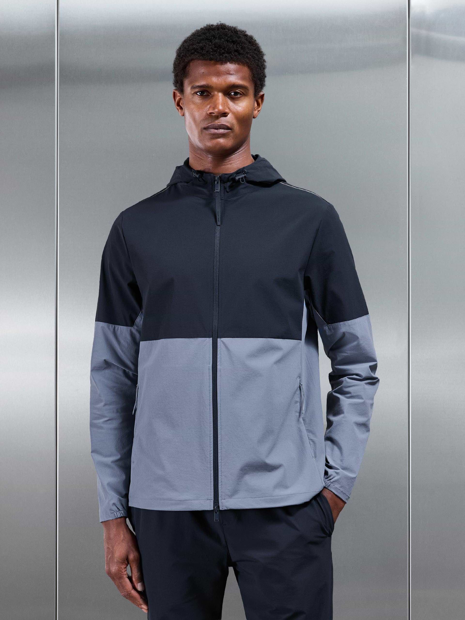 Active Technical Colour Block Windbreaker in Navy Light Blue