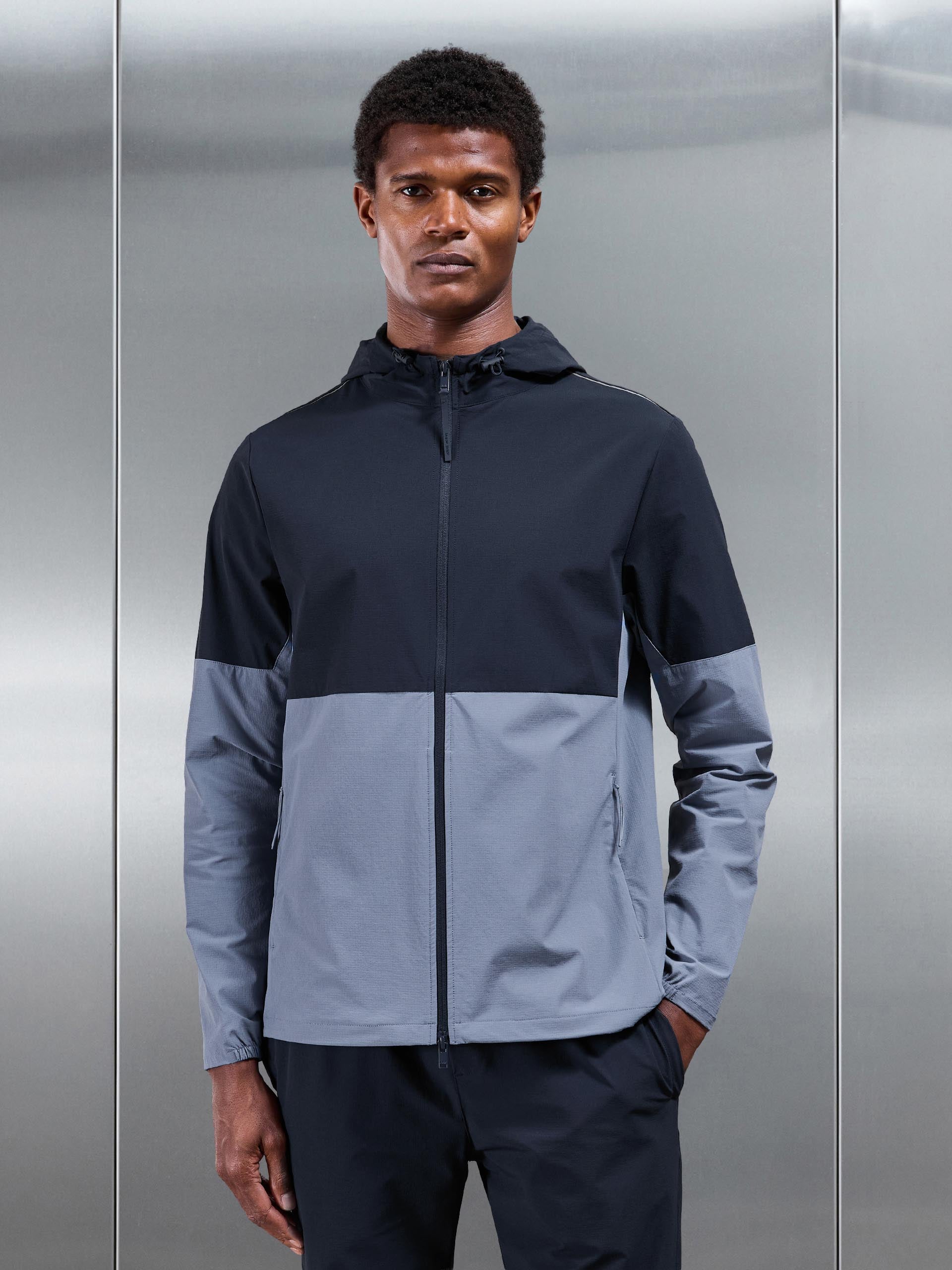 Active Technical Colour Block Windbreaker in Navy Light Blue