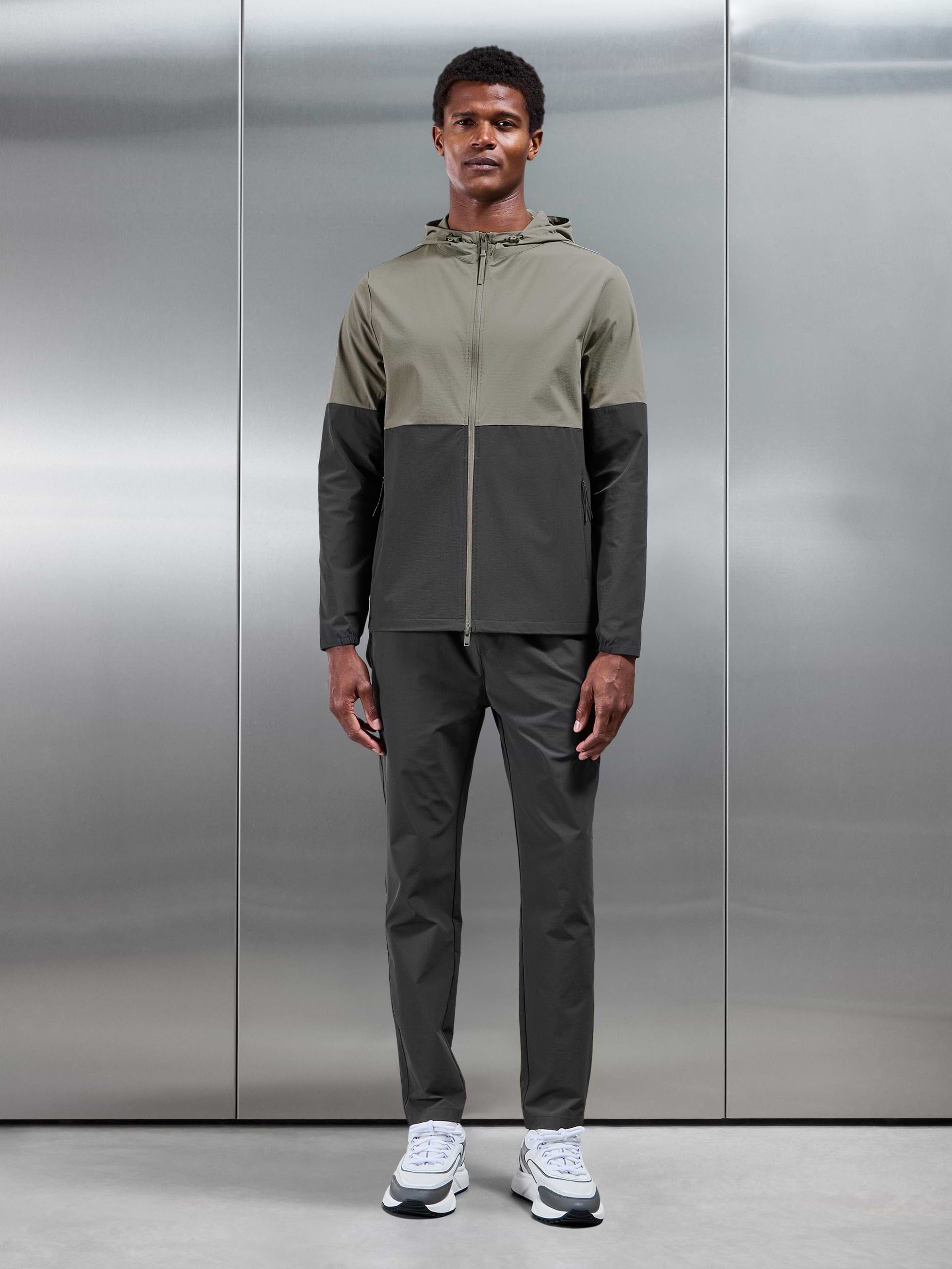 Active Technical Colour Block Windbreaker in Olive Grey