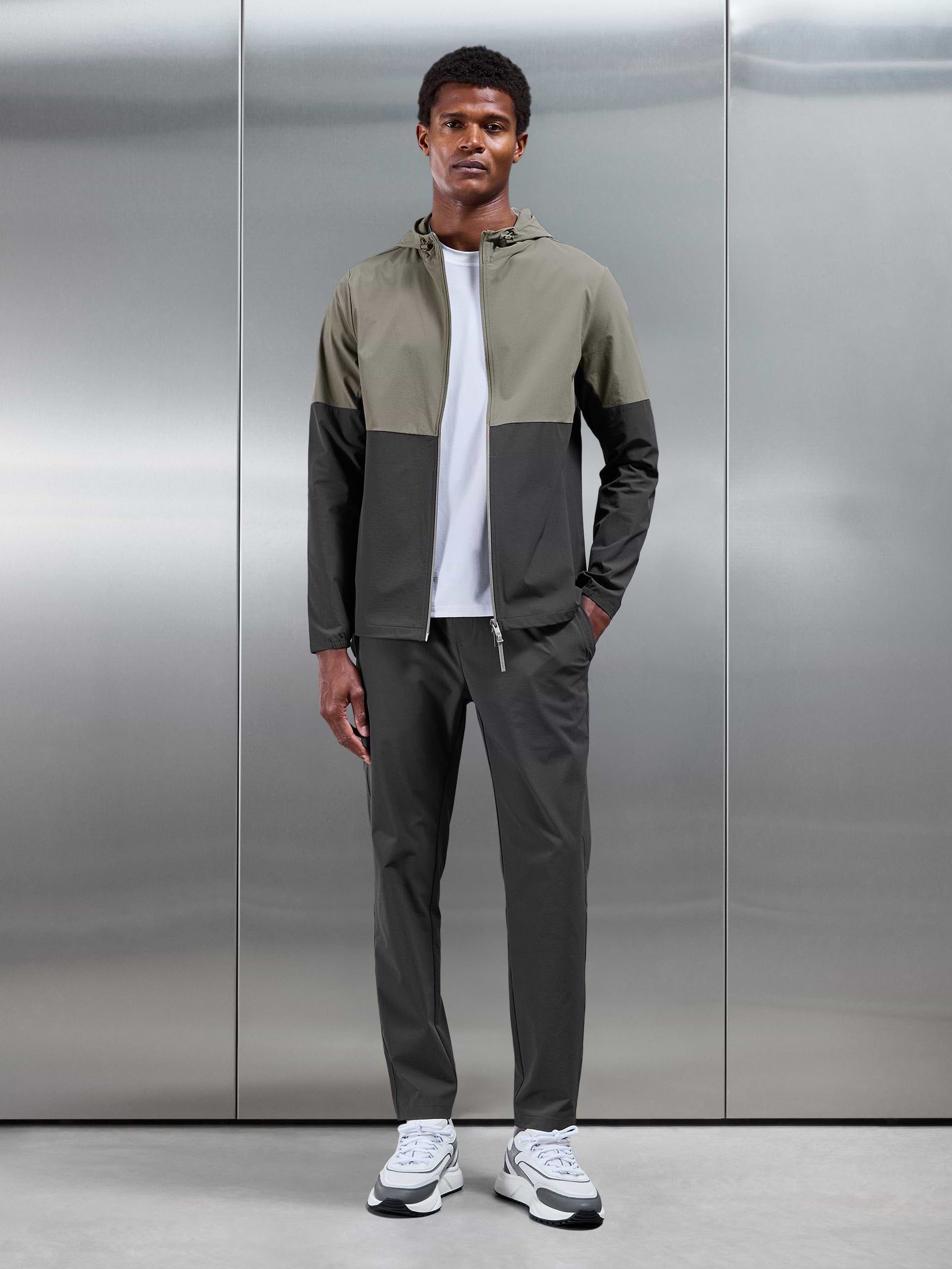 Active Technical Colour Block Windbreaker in Olive Grey