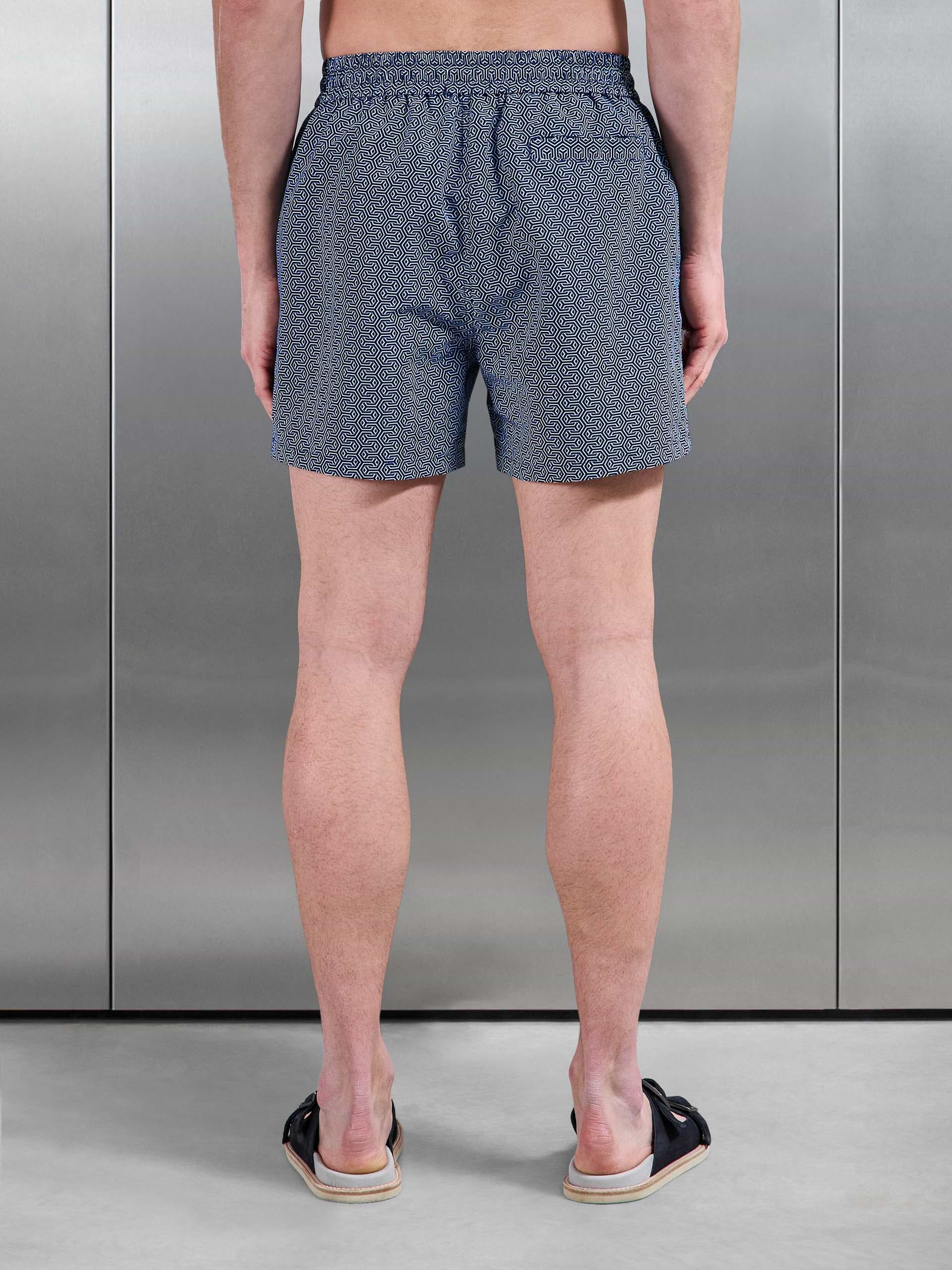 Amalfi Drawstring Printed Swim Short in Navy