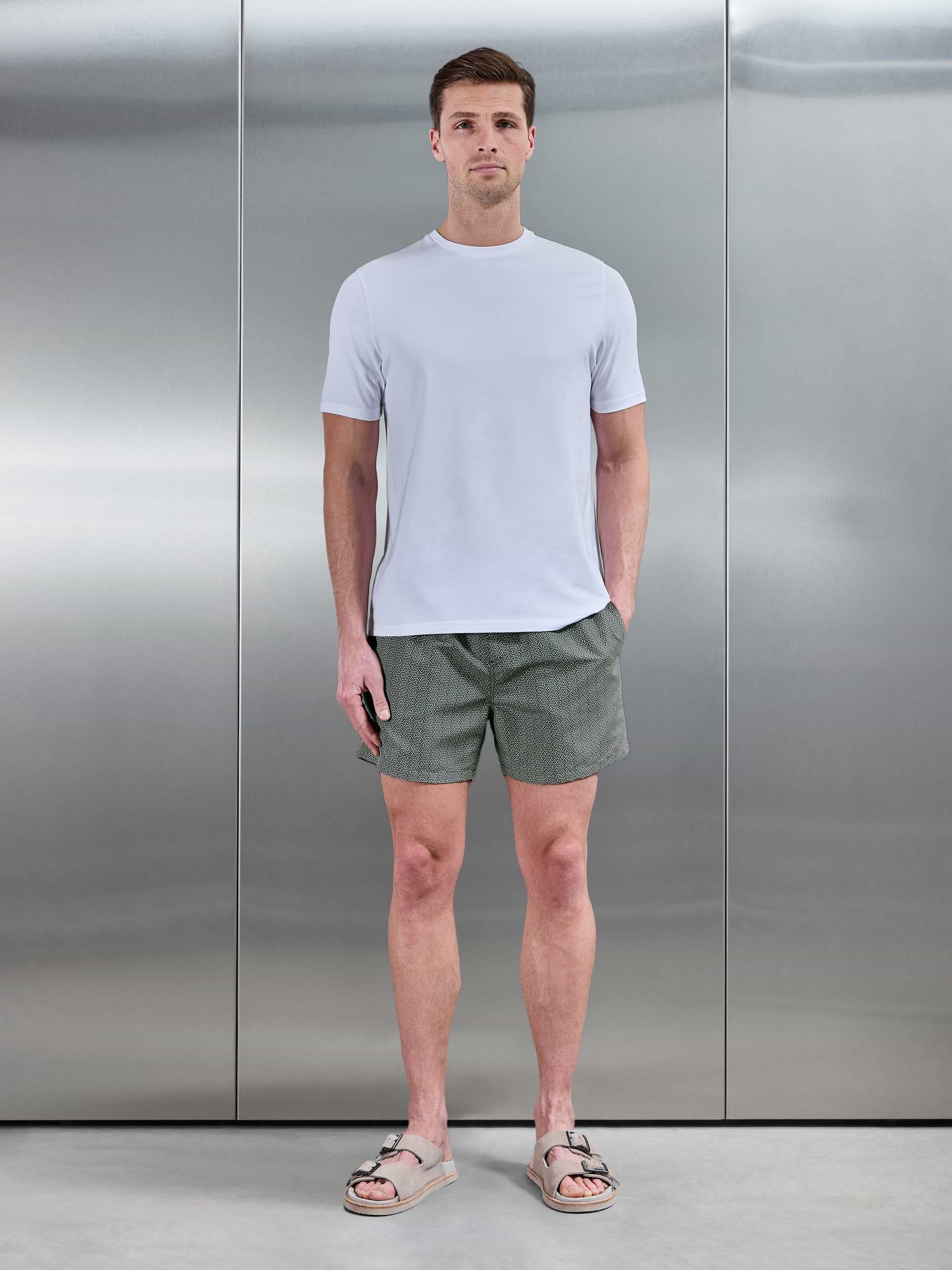 Amalfi Drawstring Printed Swim Short in Sage