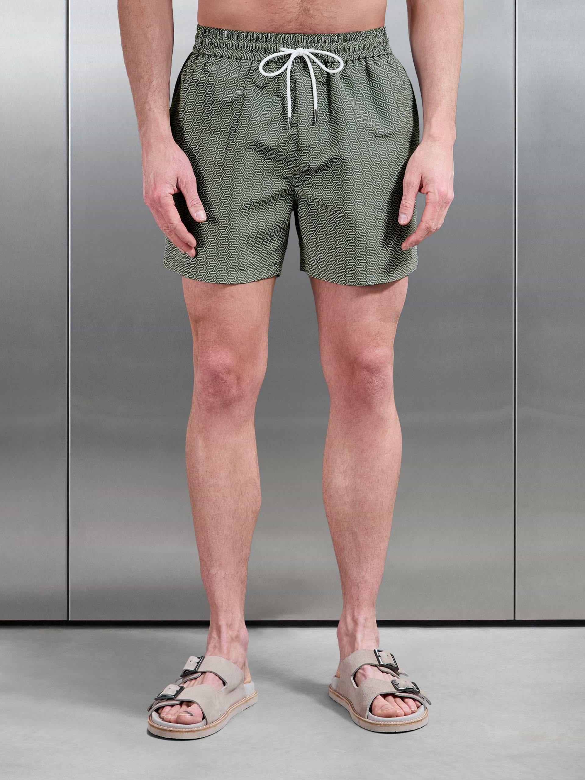 Amalfi Drawstring Printed Swim Short in Sage