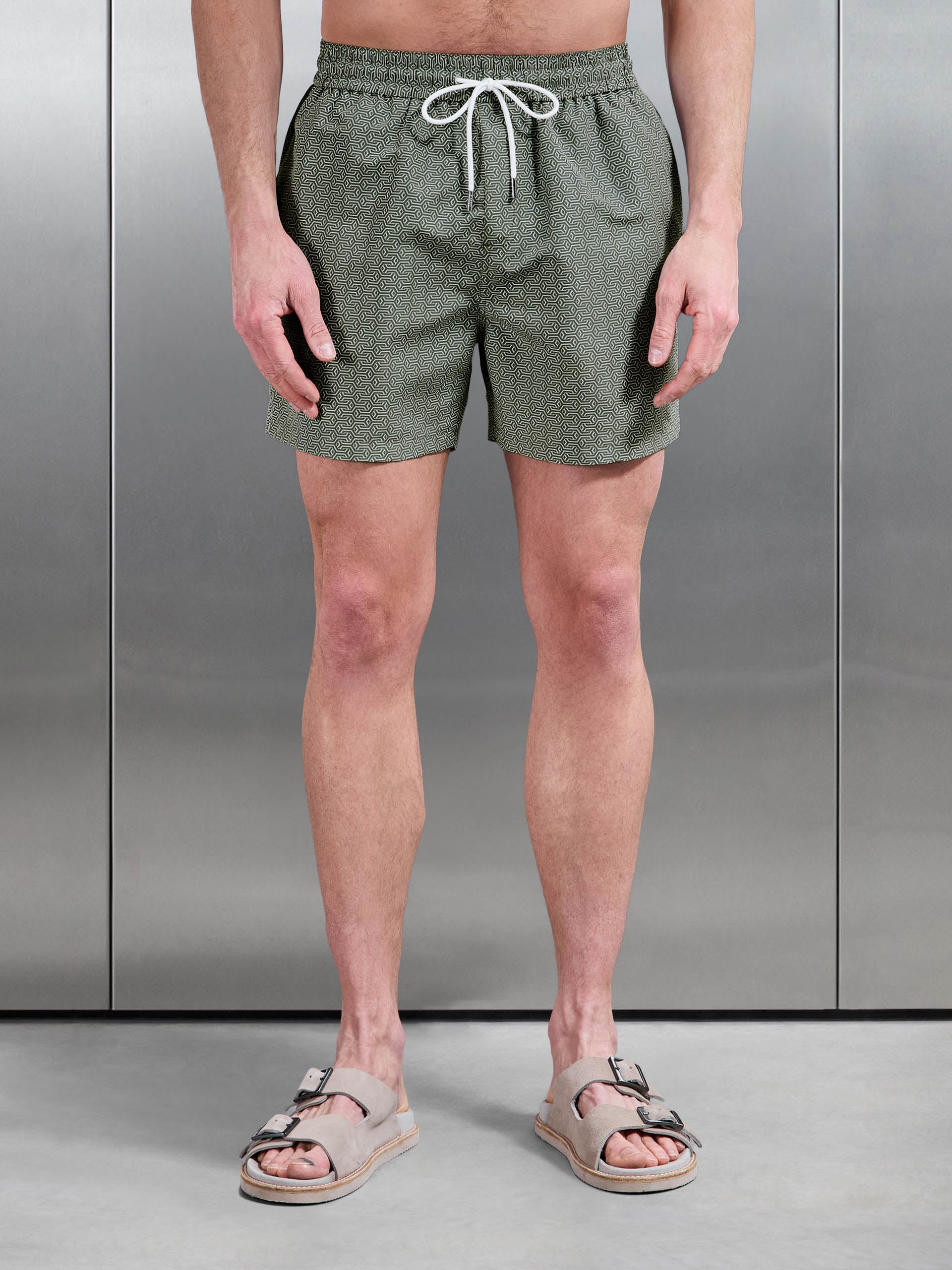 Amalfi Drawstring Printed Swim Short in Sage