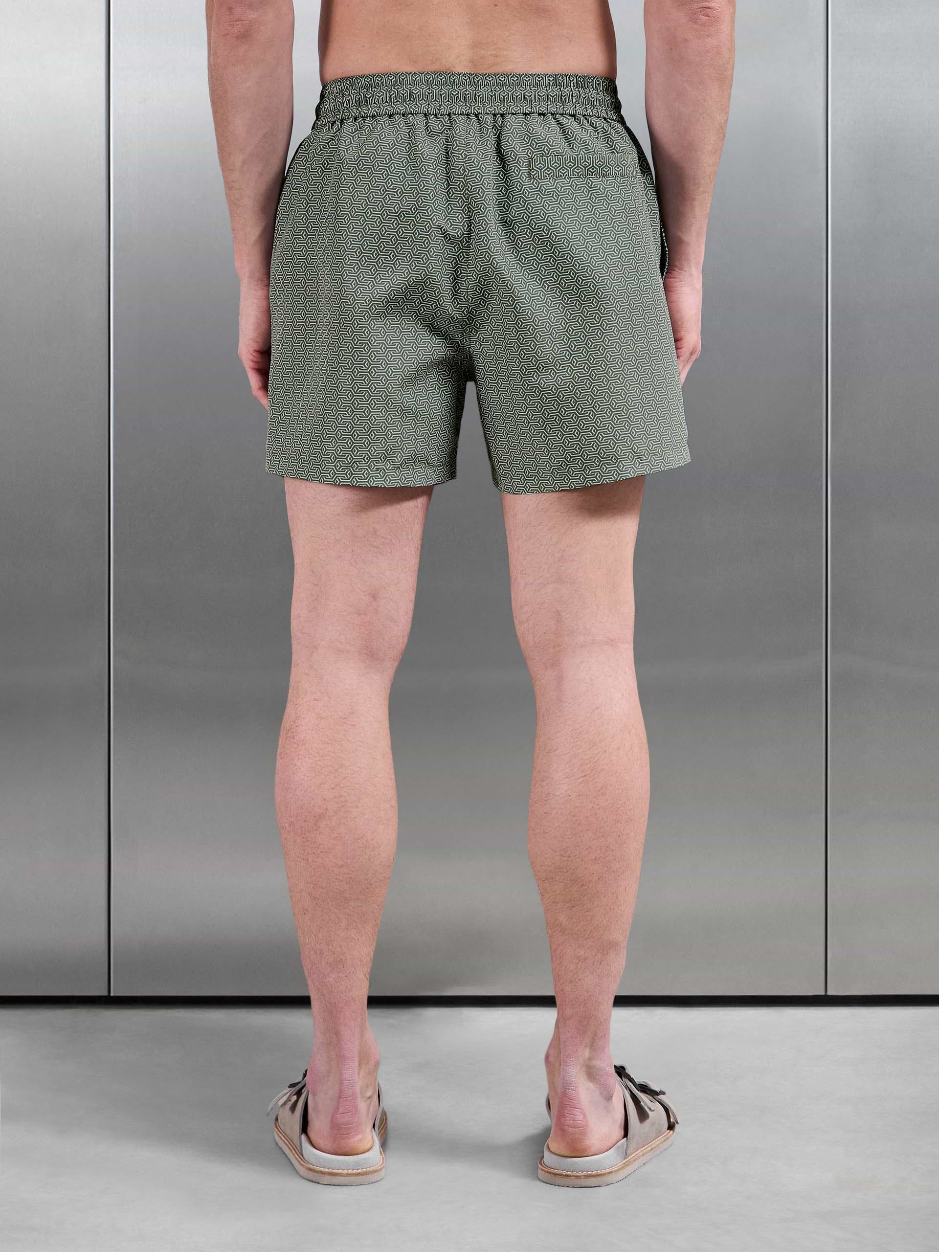 Amalfi Drawstring Printed Swim Short in Sage
