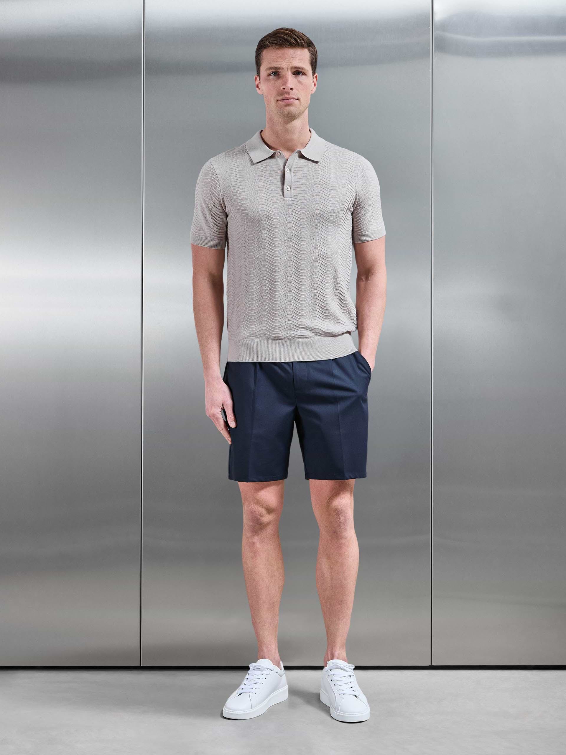 Arles Wave Plain Textured Polo Shirt in Stone