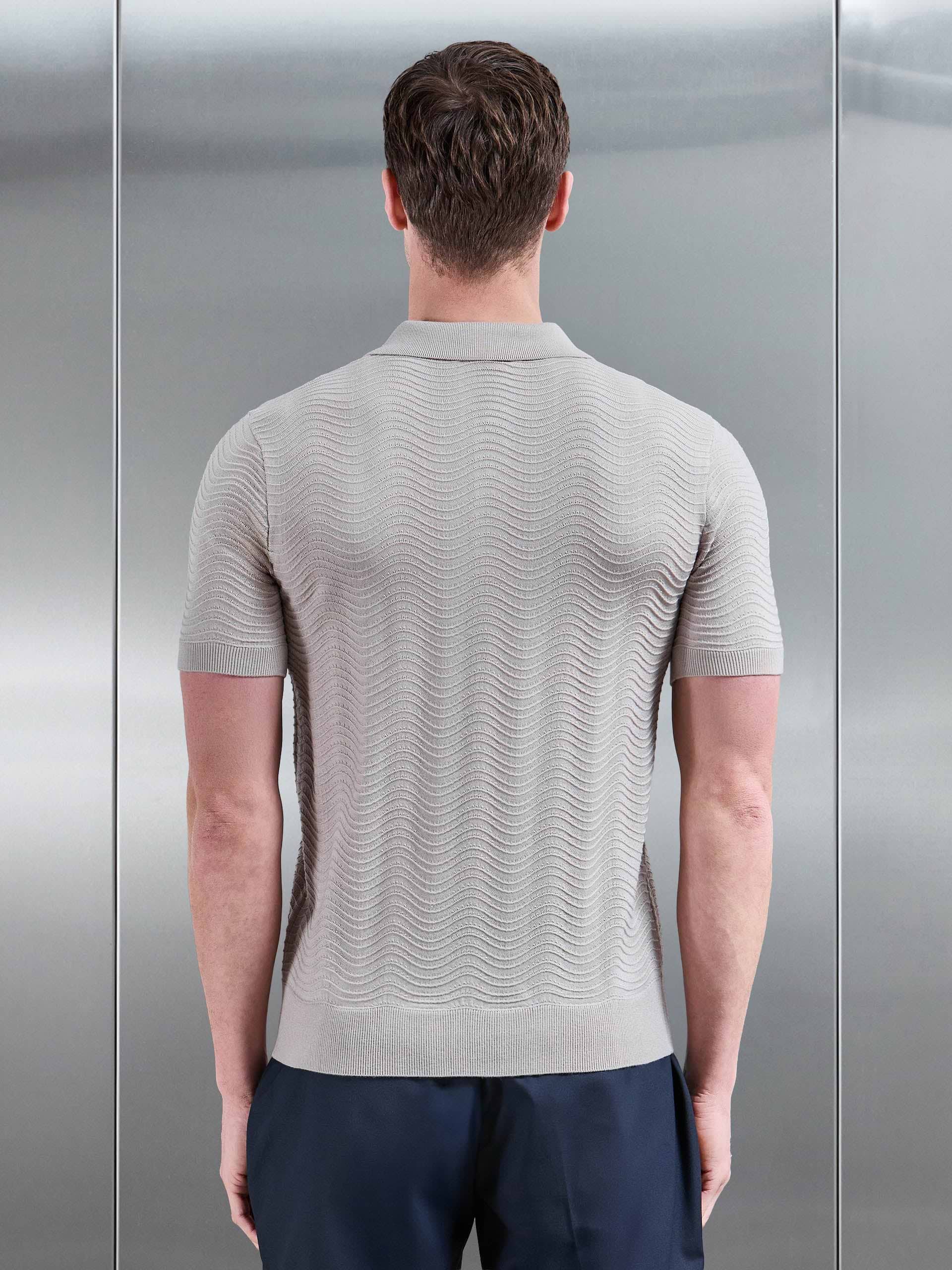 Arles Wave Plain Textured Polo Shirt in Stone