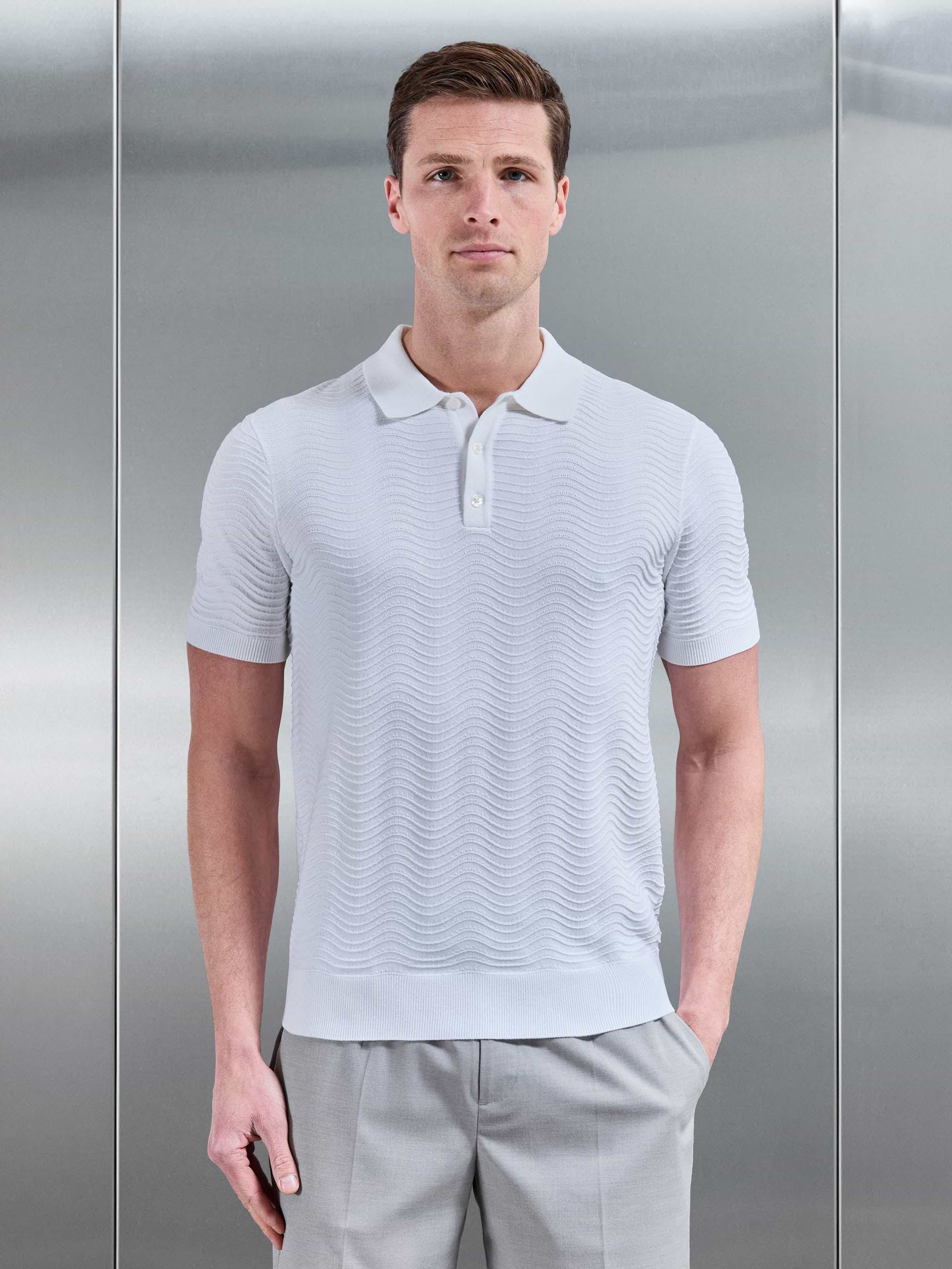 Arles Wave Plain Textured Polo Shirt in White