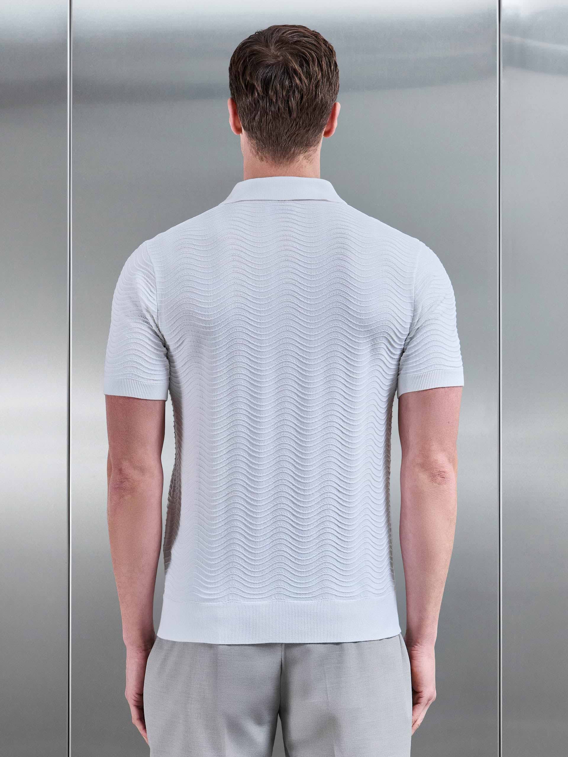 Arles Wave Plain Textured Polo Shirt in White