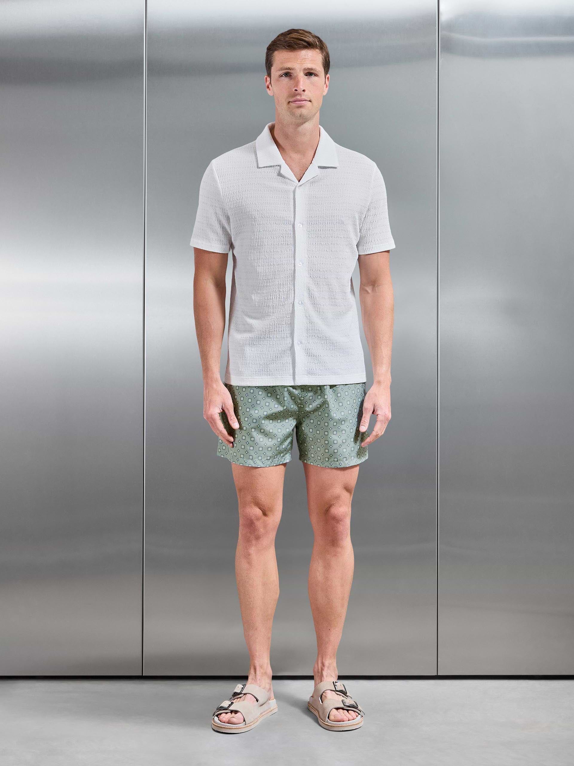 Arlo Drawstring Printed Shell Swim Short in Light Sage