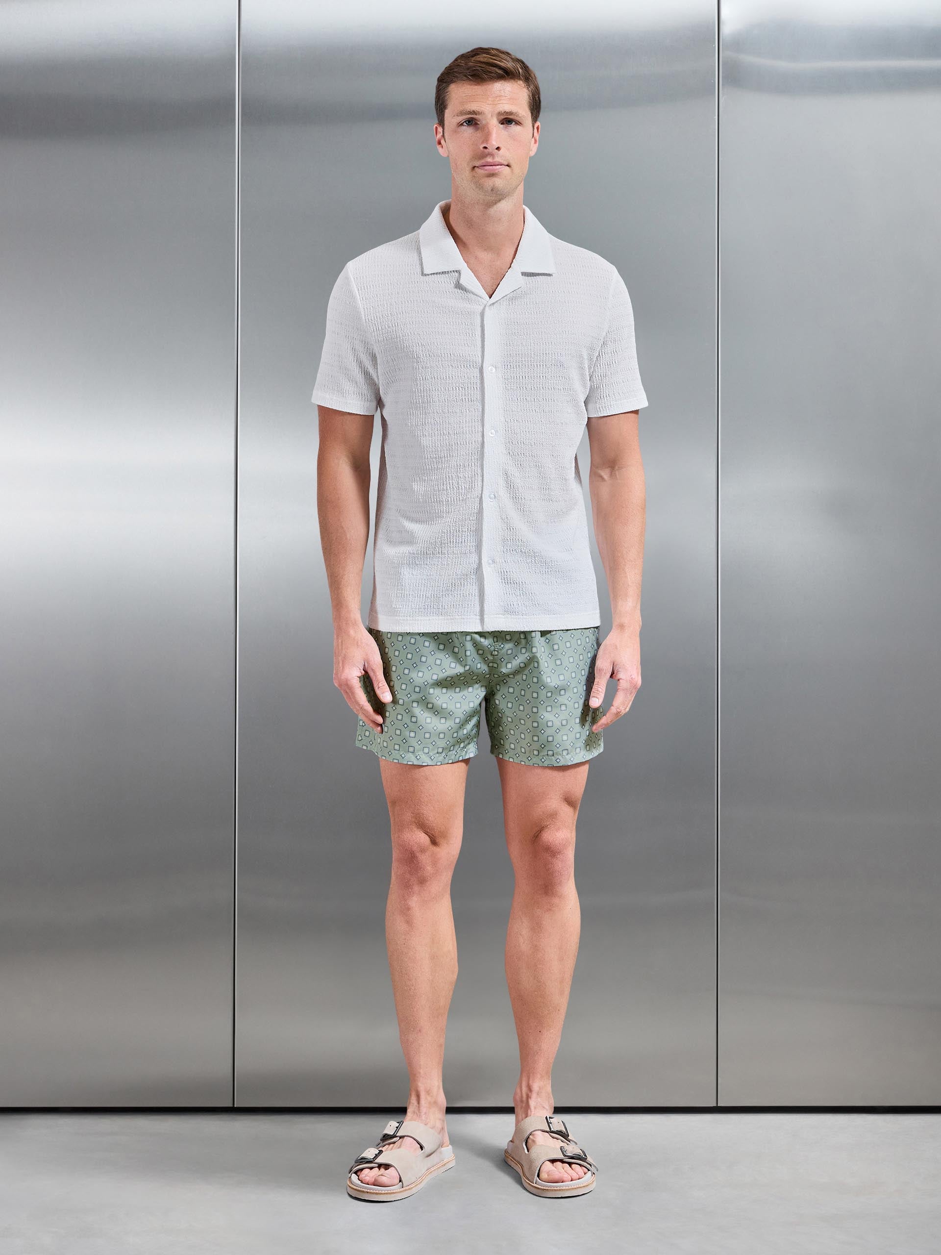 Arlo Drawstring Printed Shell Swim Short in Light Sage