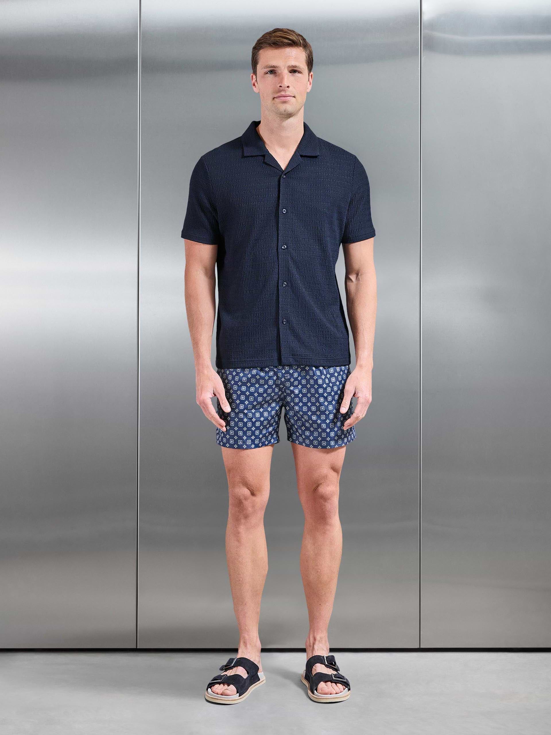 Arlo Drawstring Printed Shell Swim Short in Navy