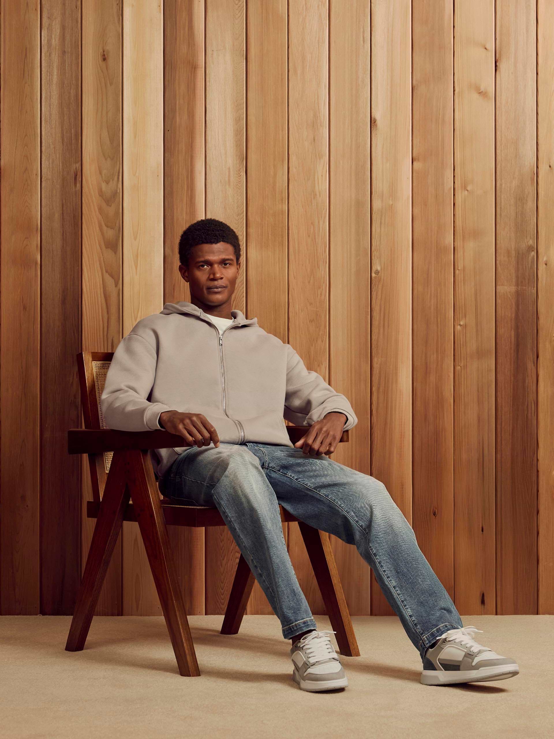 Relaxed Zip Through Hoodie in Stone