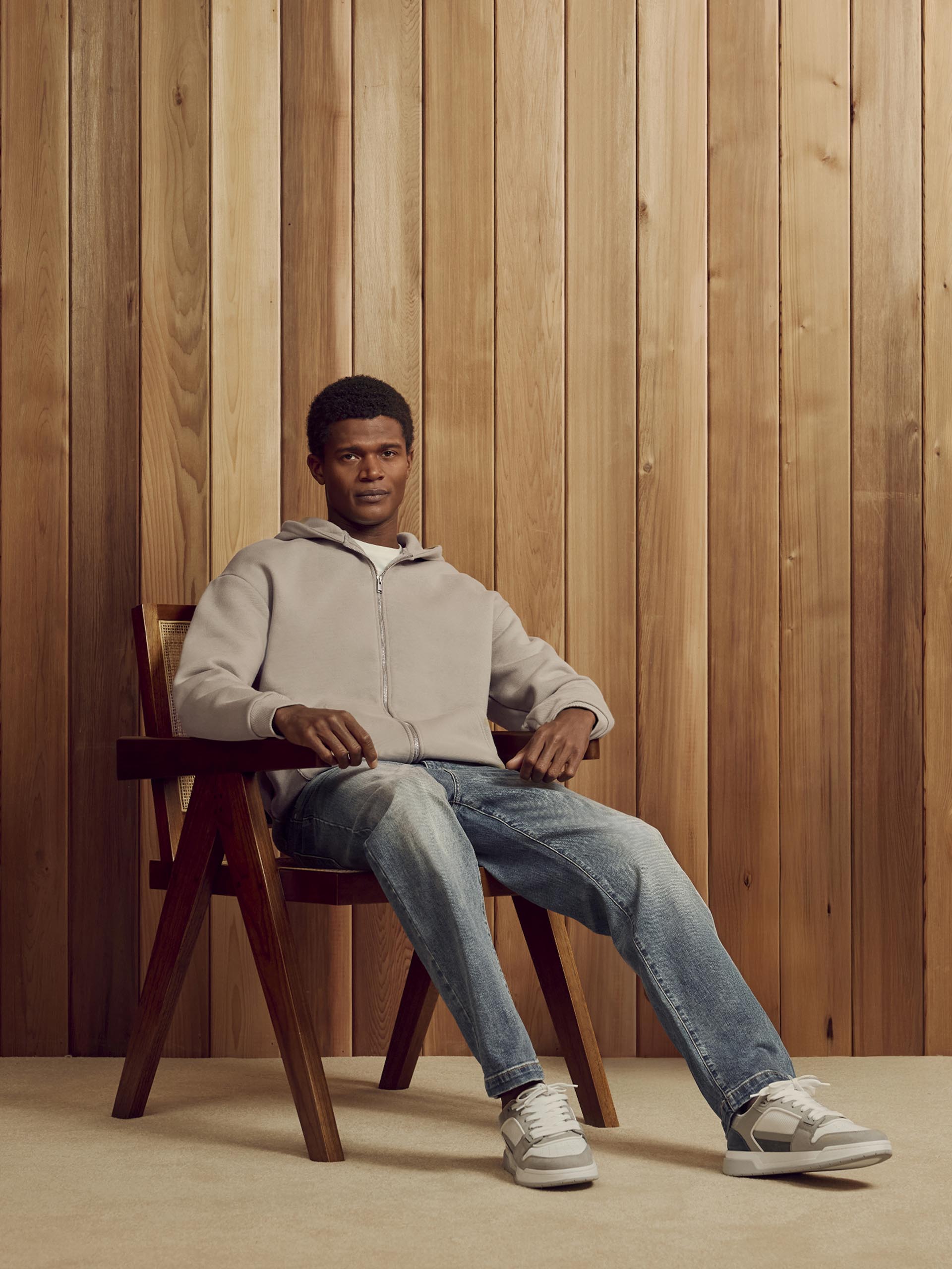 Relaxed Zip Through Hoodie in Stone