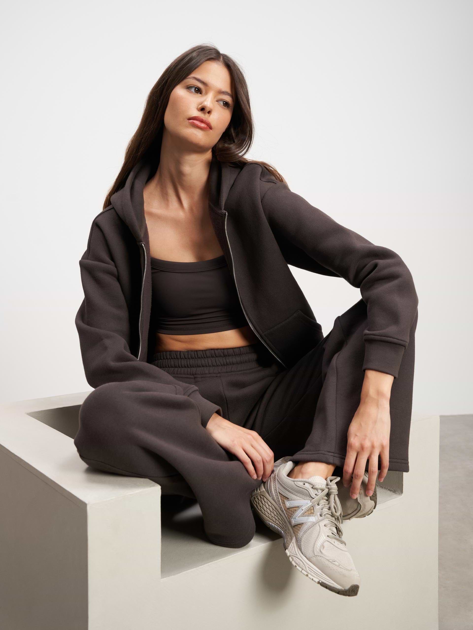 Womens Relaxed Zip Hoodie in Brown