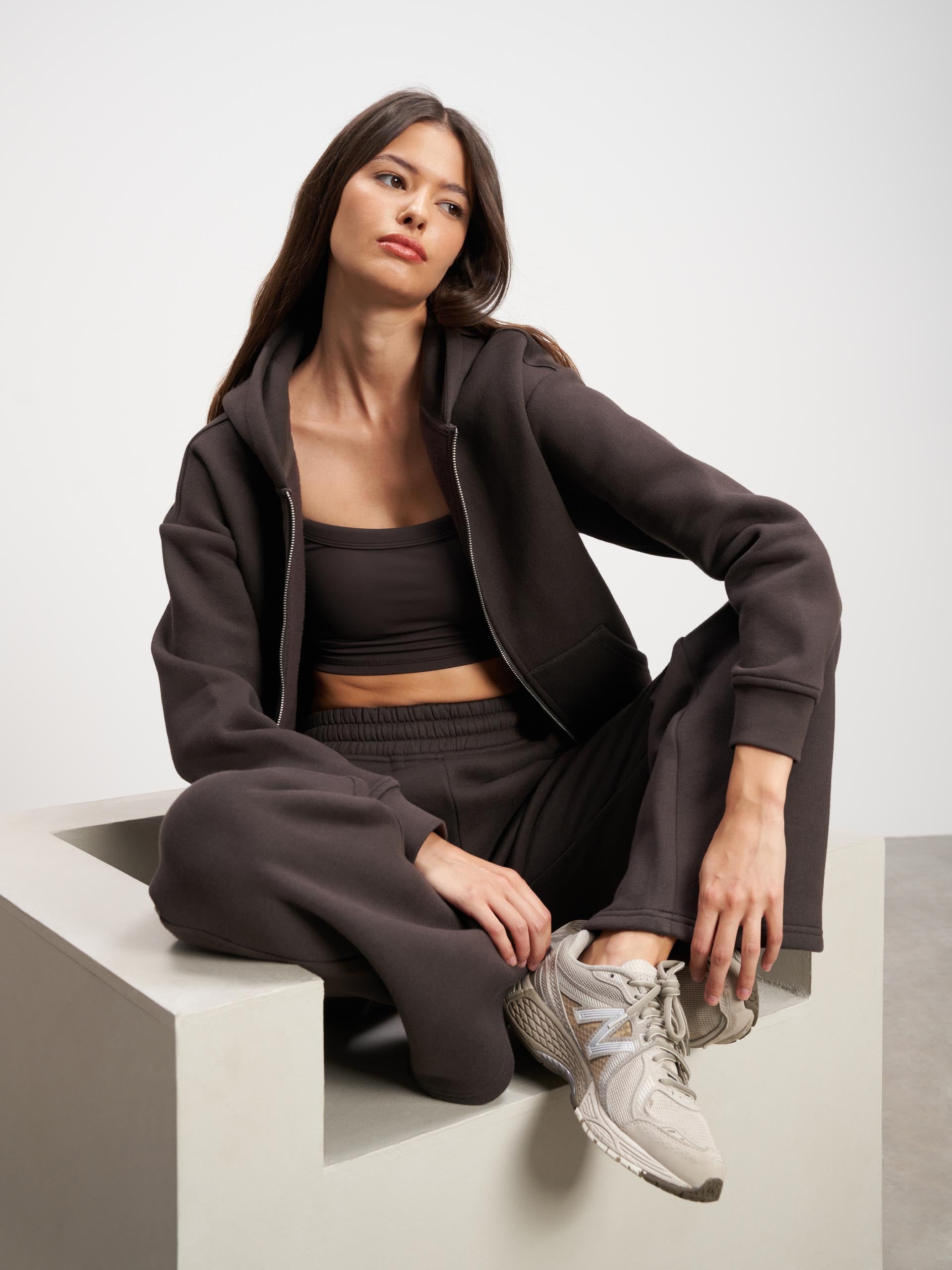 Womens Relaxed Zip Hoodie in Brown