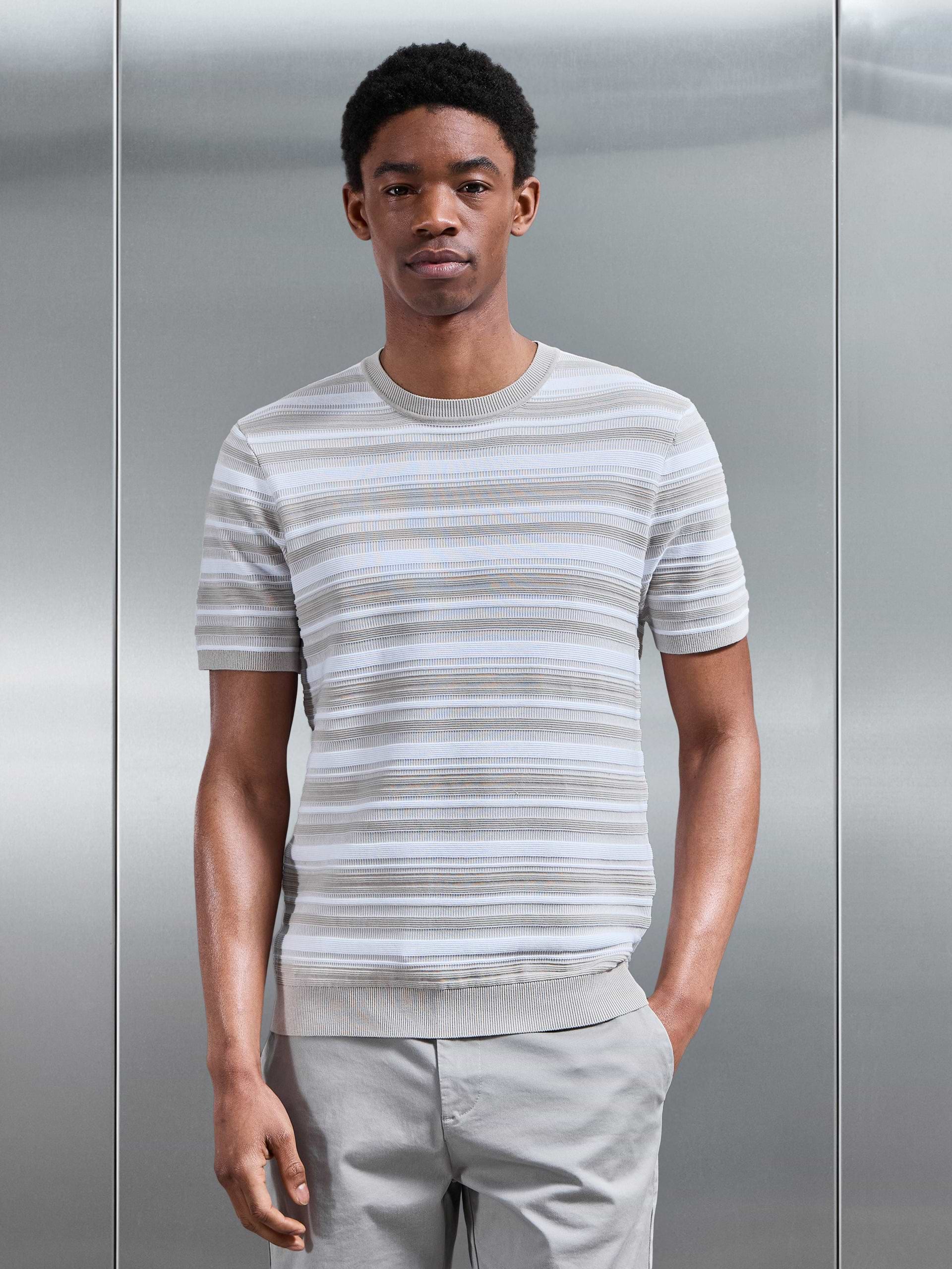 Bellano Knitted Textured Stripe T-Shirt in Stone