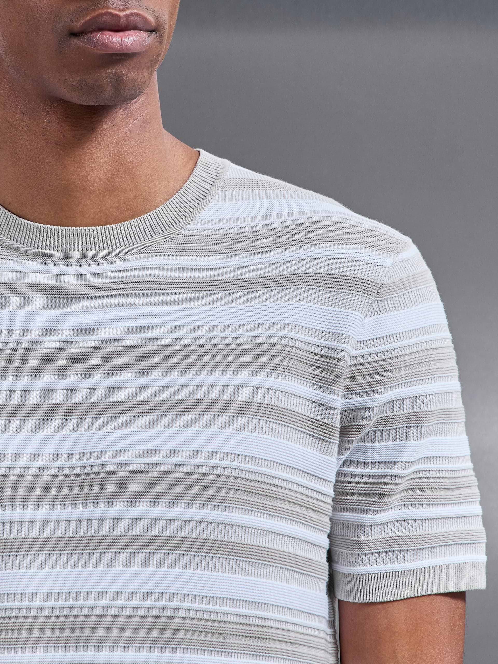 Bellano Knitted Textured Stripe T-Shirt in Stone