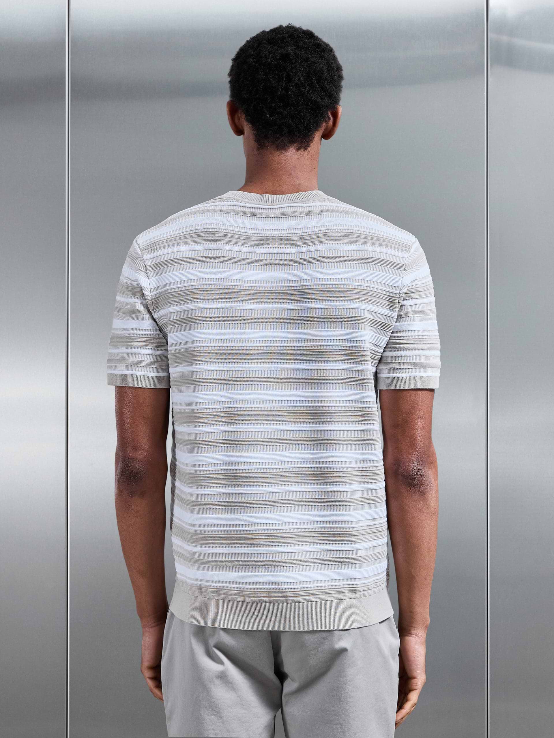 Bellano Knitted Textured Stripe T-Shirt in Stone