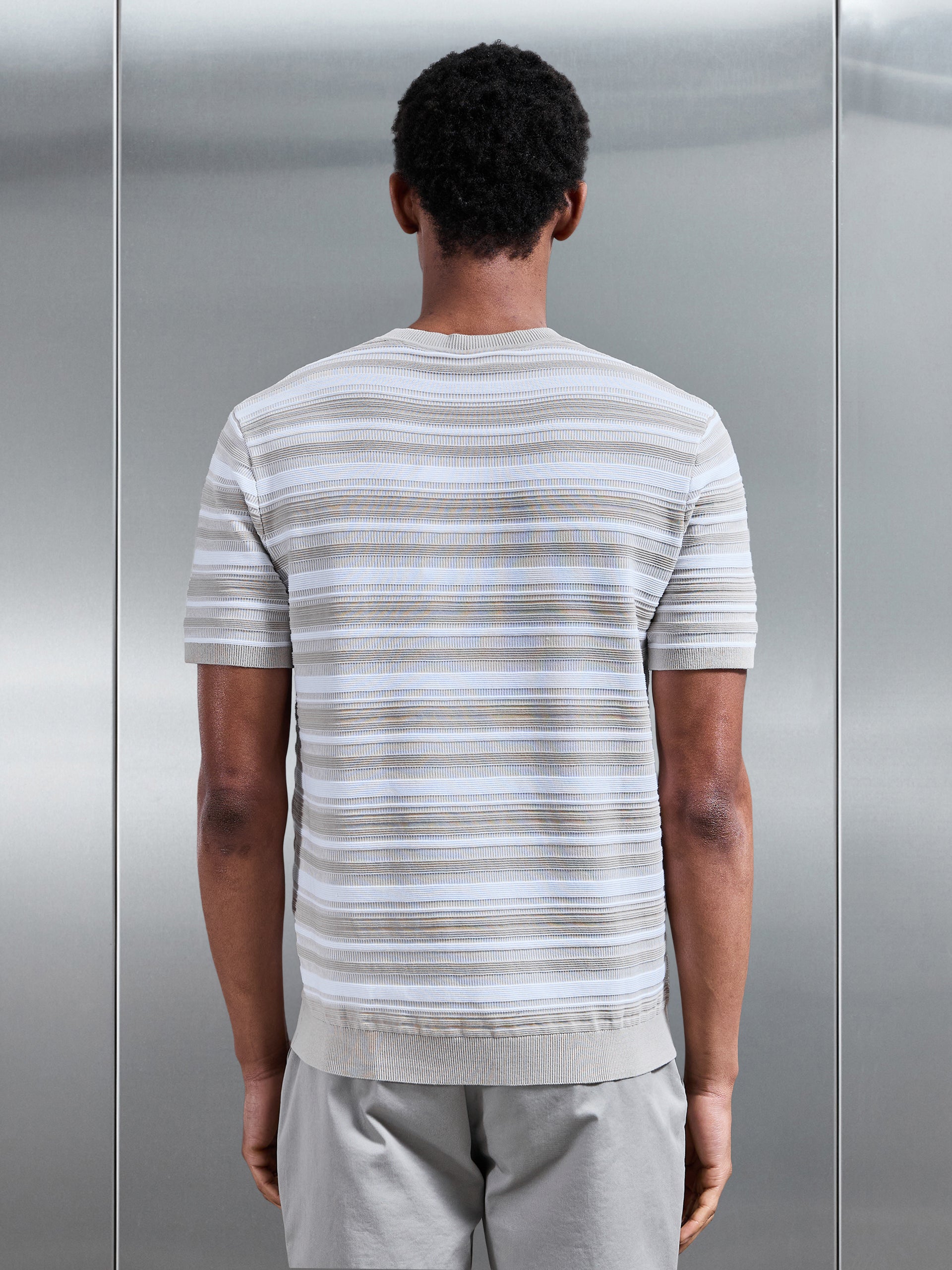 Bellano Knitted Textured Stripe T-Shirt in Stone