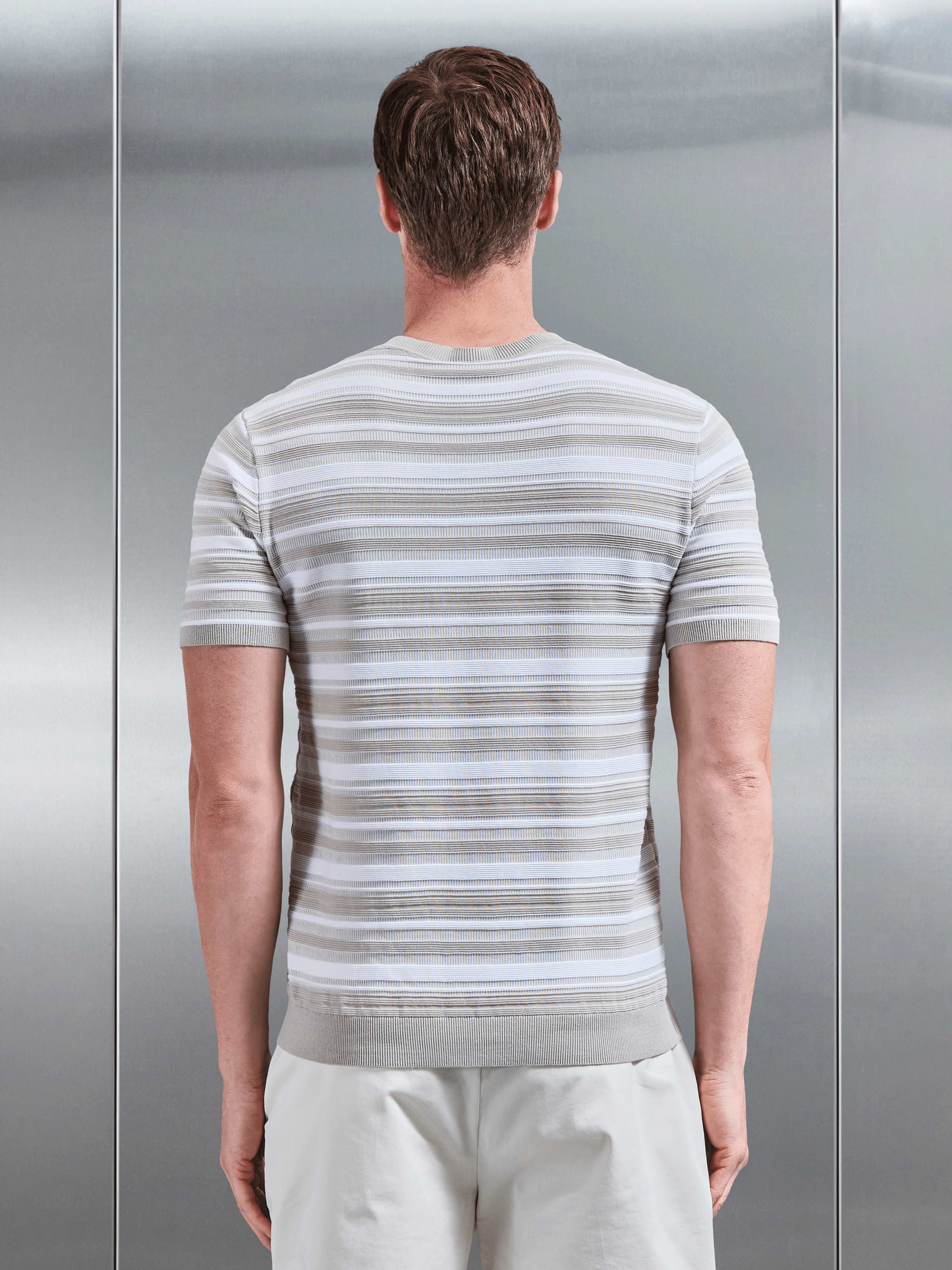 Bellano Knitted Textured Stripe T-Shirt in Stone