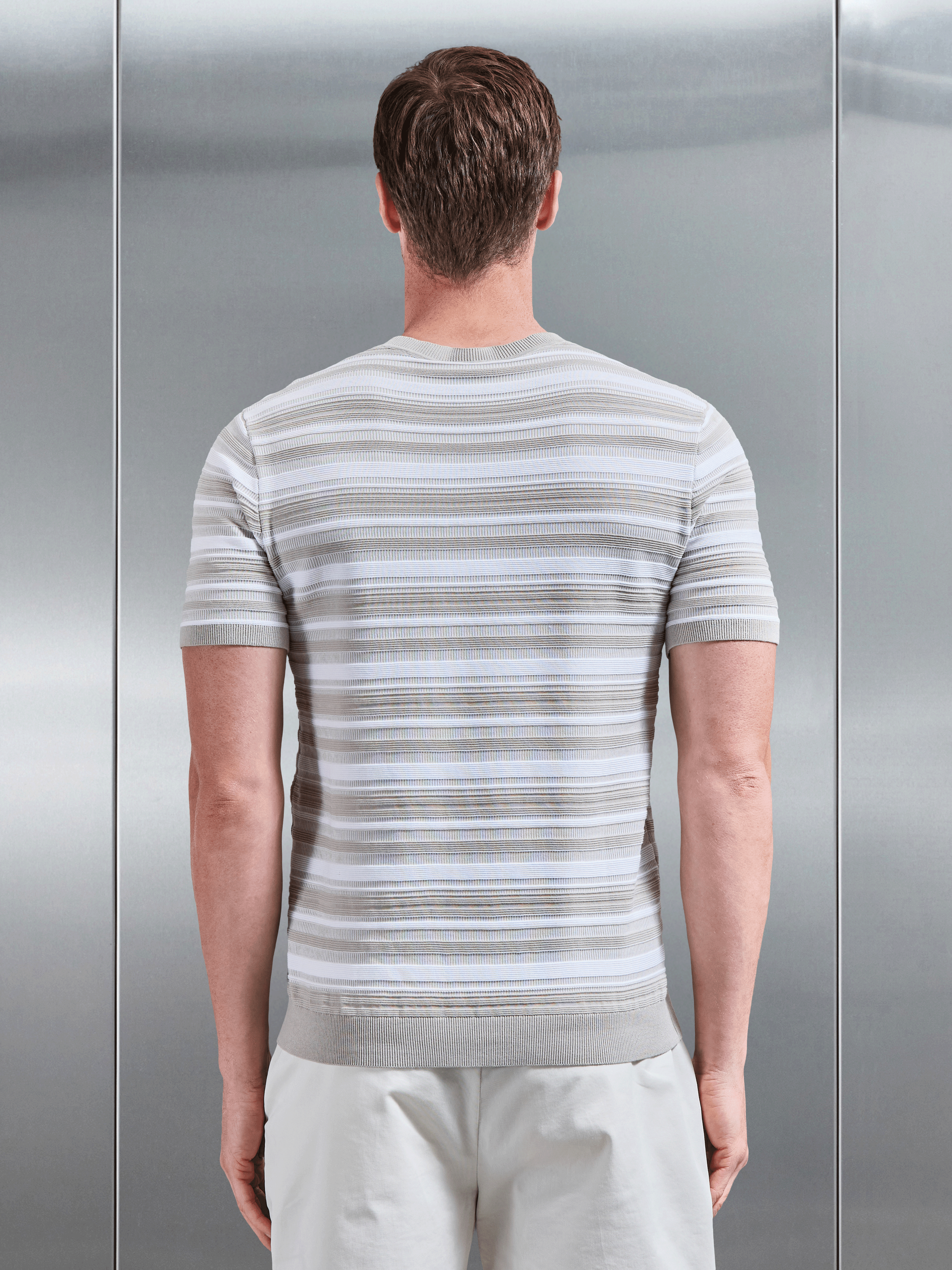 Bellano Knitted Textured Stripe T-Shirt in Stone