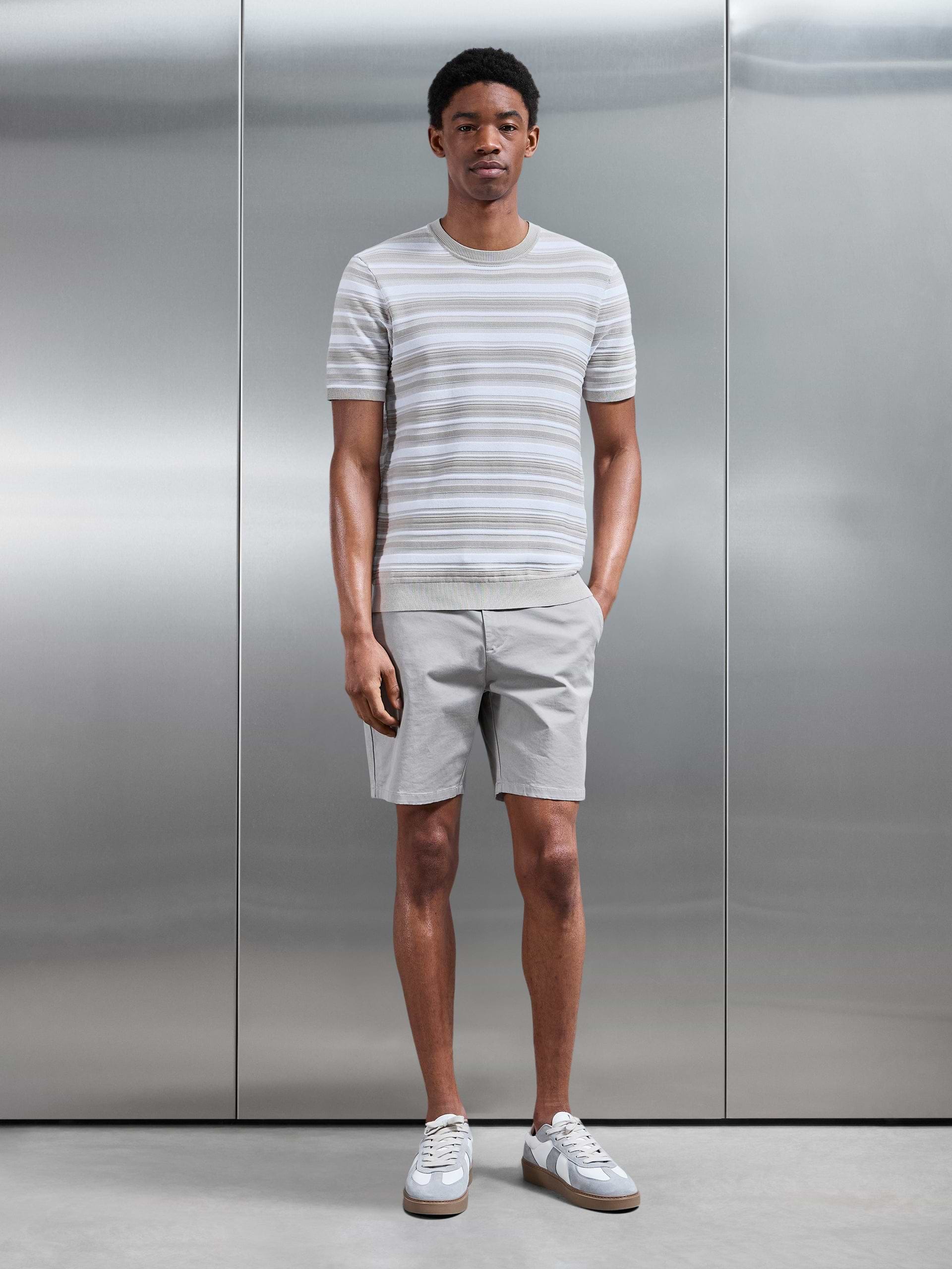 Bellano Knitted Textured Stripe T-Shirt in Stone