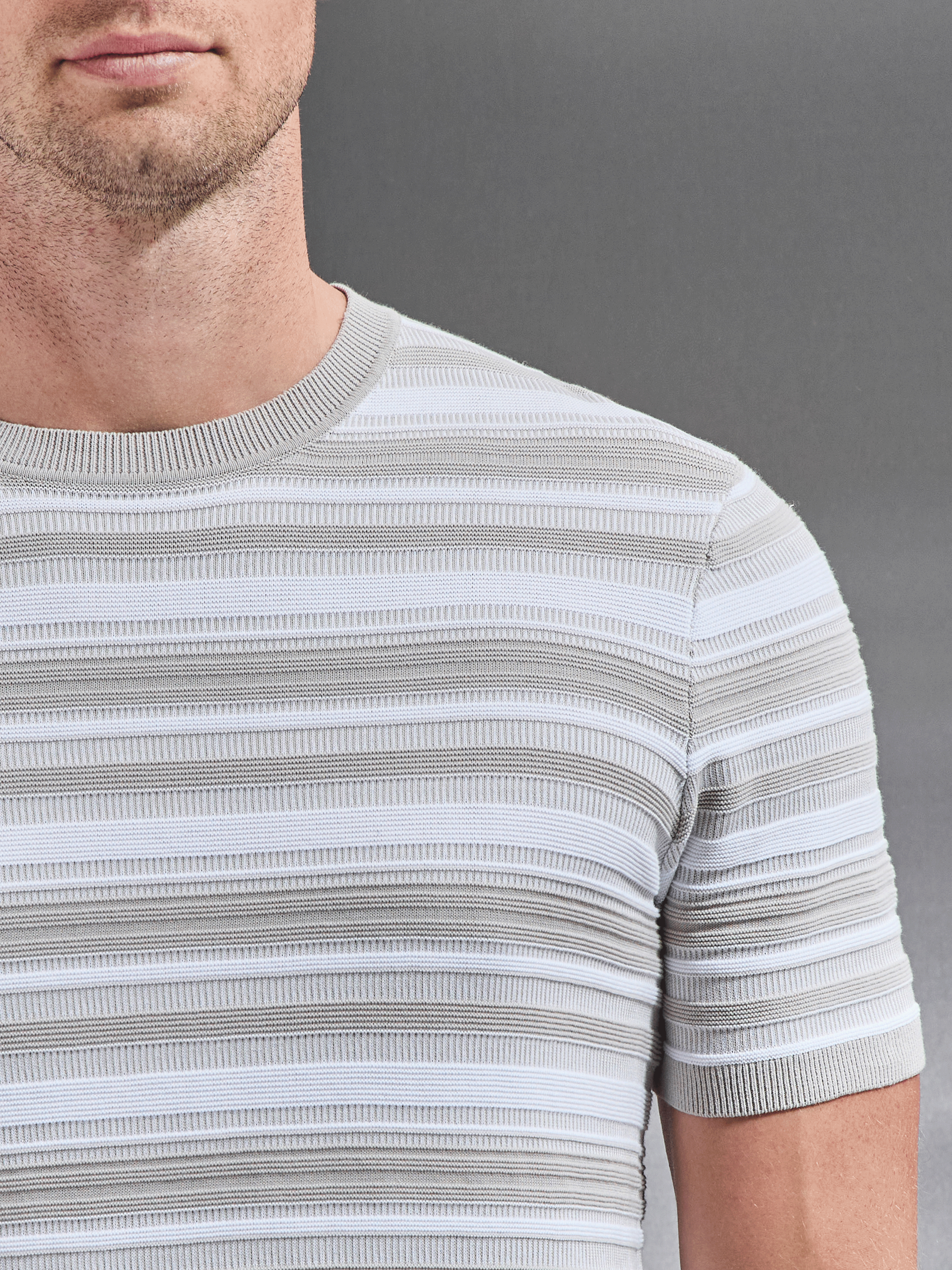 Bellano Knitted Textured Stripe T-Shirt in Stone