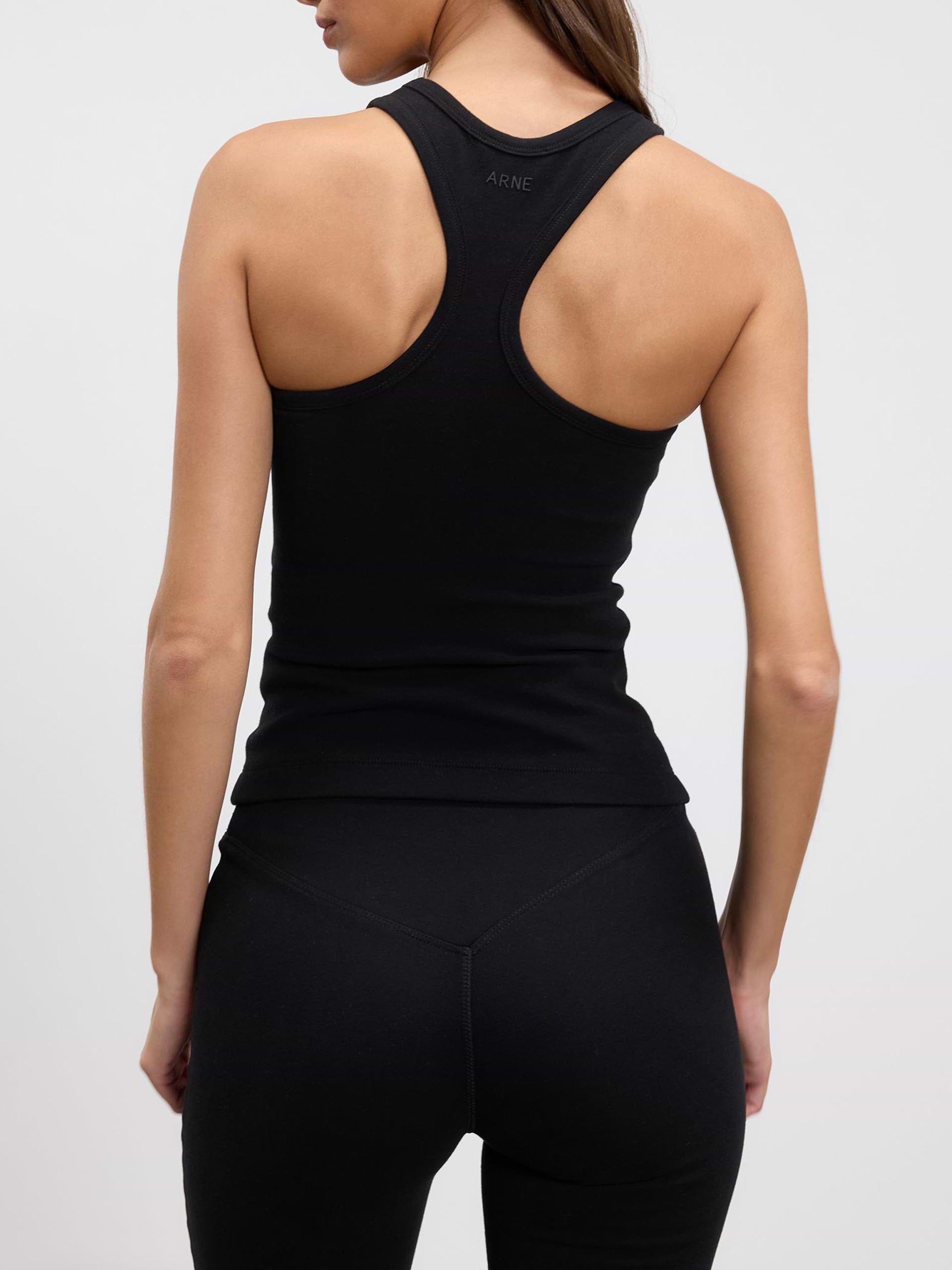 Womens Brushed Cotton Jersey Racer Vest in Black