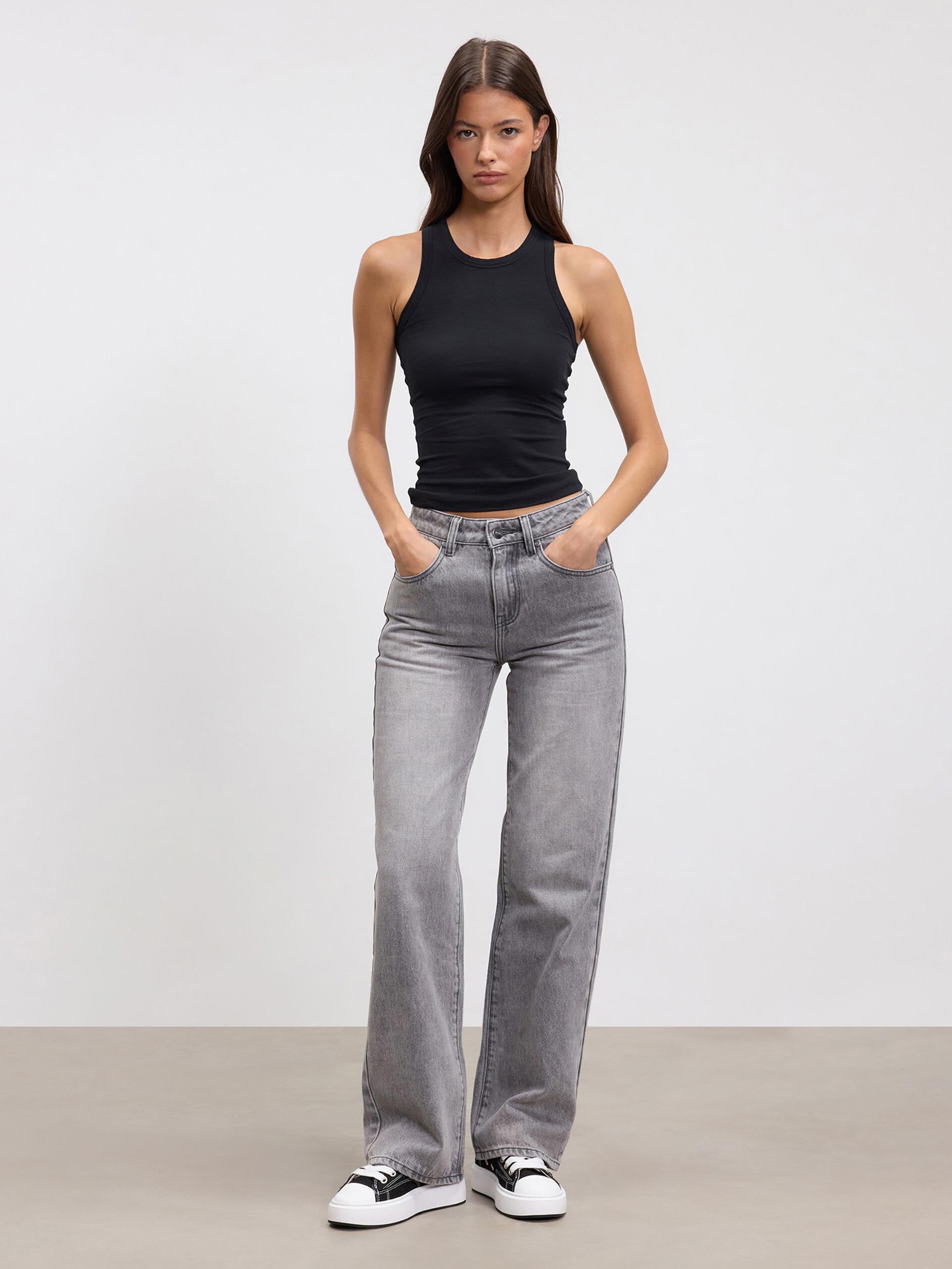 Womens Cotton Jersey Racer Vest in Black