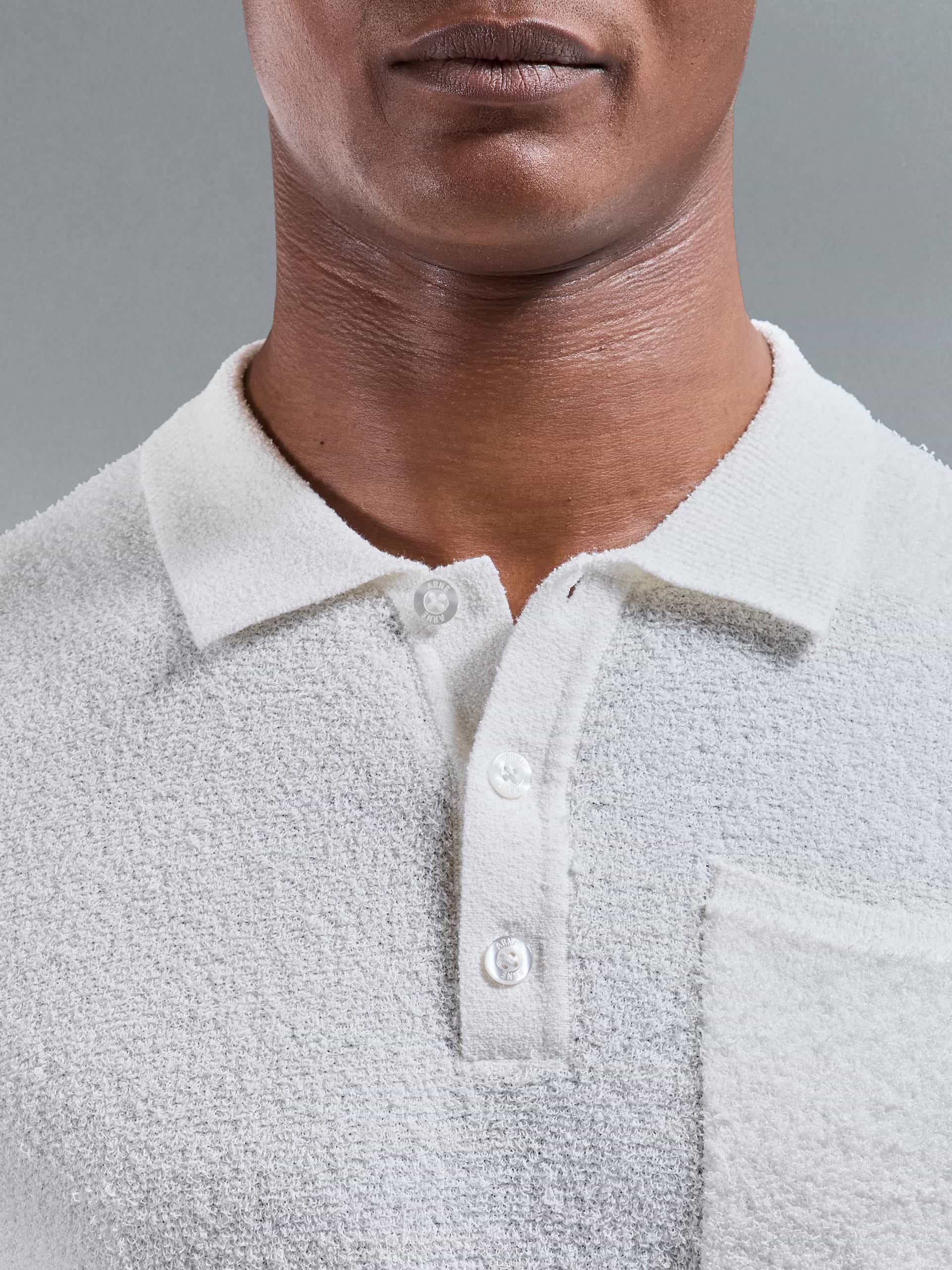 Boucle Knitted Button Polo Shirt in White