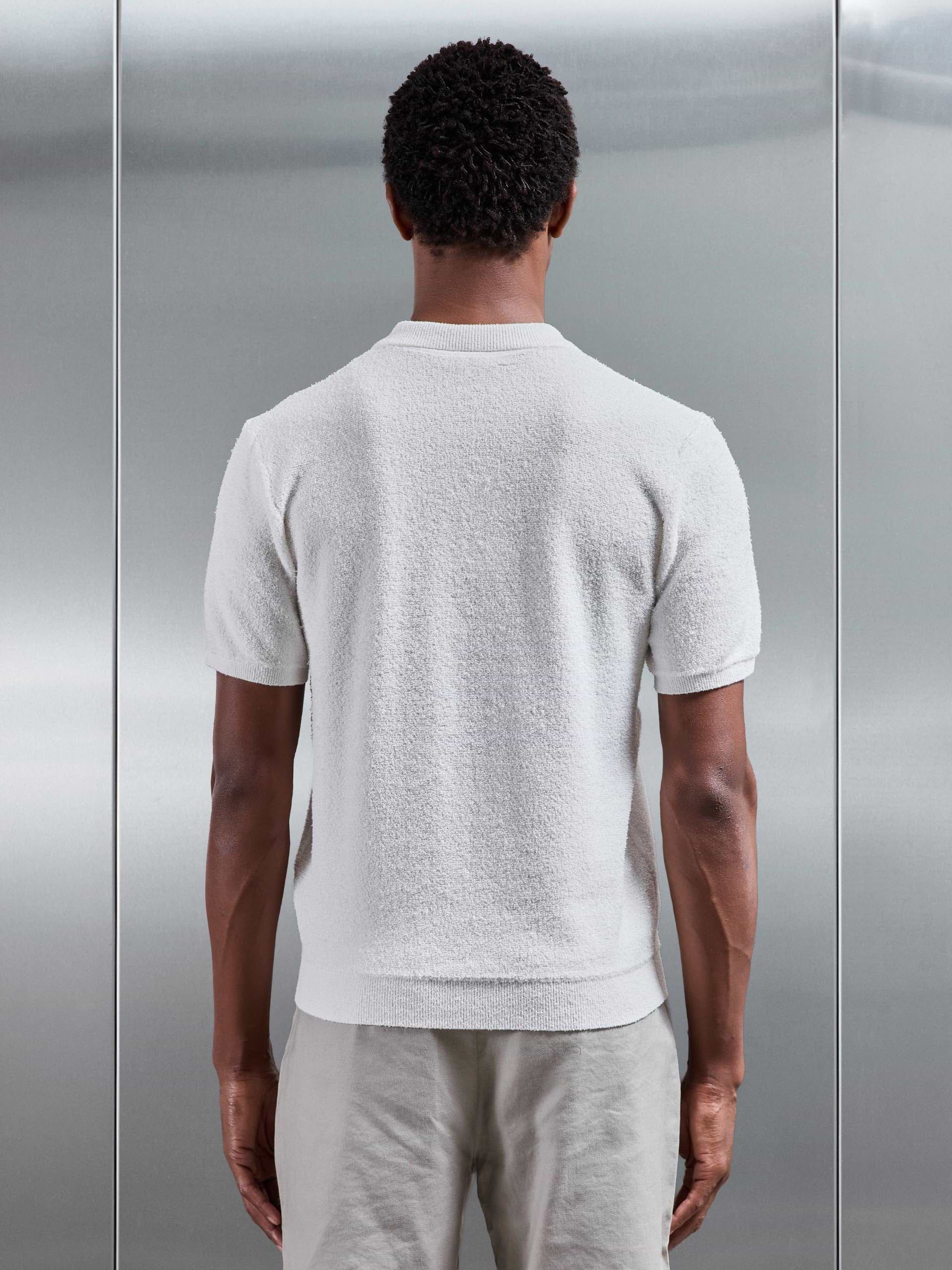 Boucle Knitted Button Polo Shirt in White