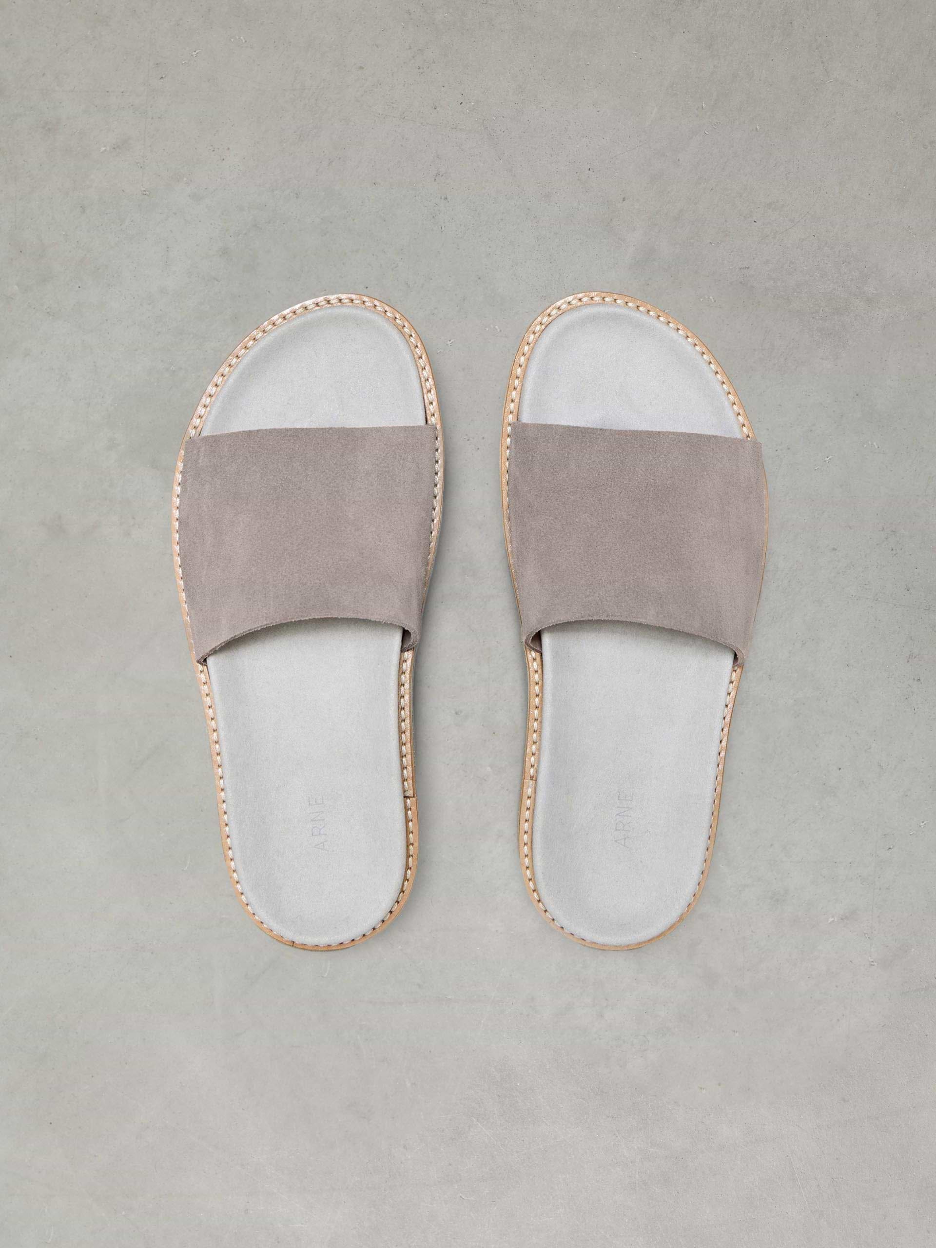 Womens Suede Slides in Dark Stone